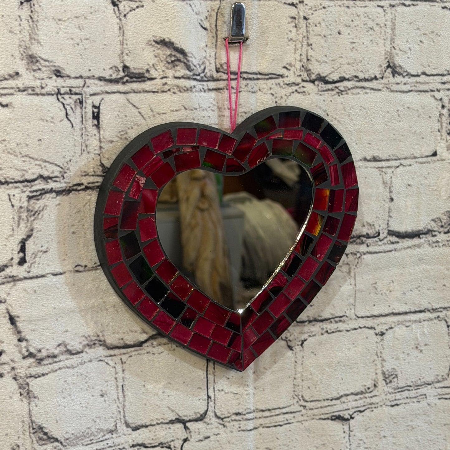 Red Heart Shape Mosaic Tile Wall Mirror 20cm x 15cm 8 Inches Handmade New0