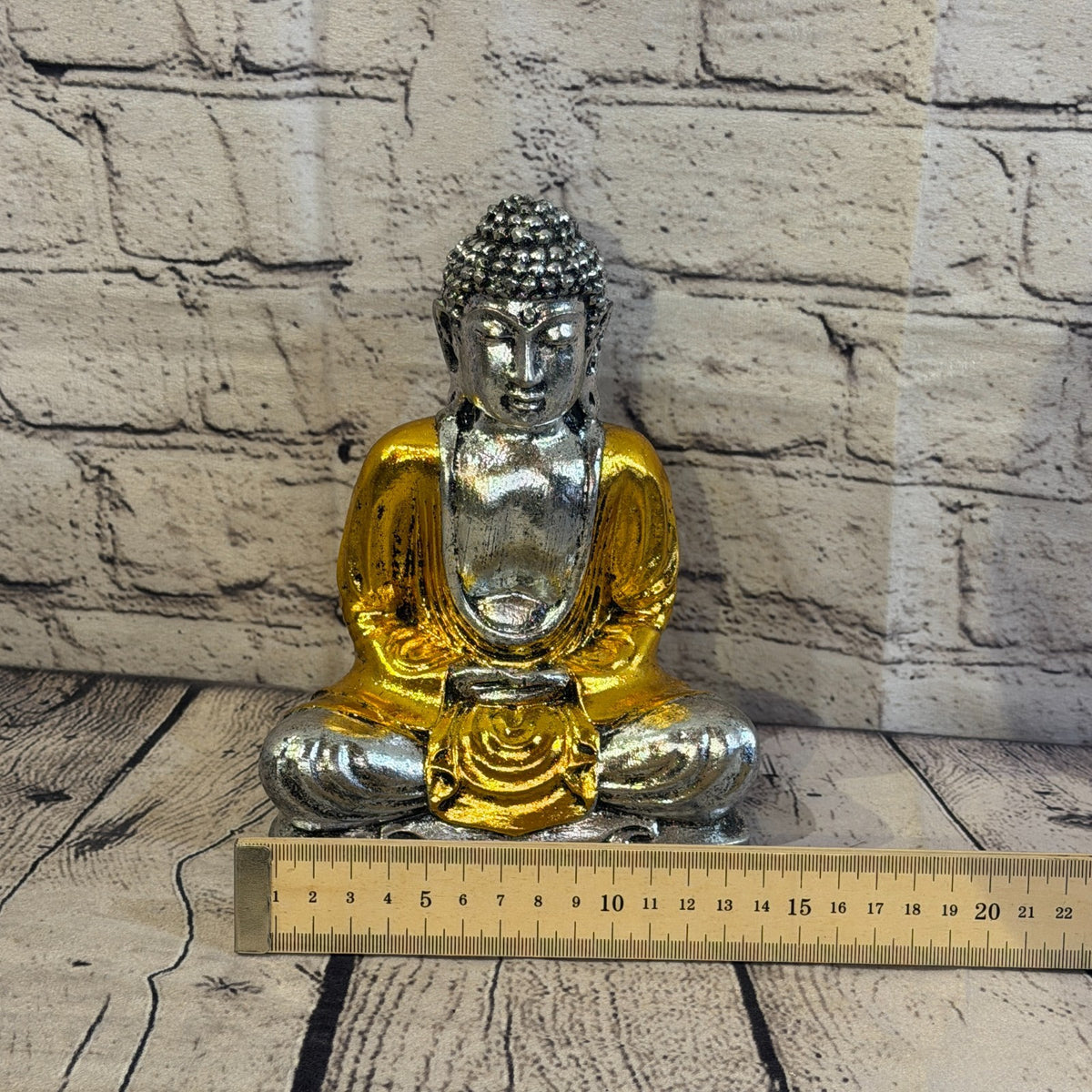 Gold & Silver 20cm x 15cm Large Thai Buddha Sitting Statue Resin Hindu6