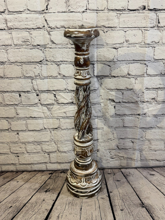 60cm x 15cm Brown Twist Wooden Vintage Style Candle Stand Shabby Pillar Holders0