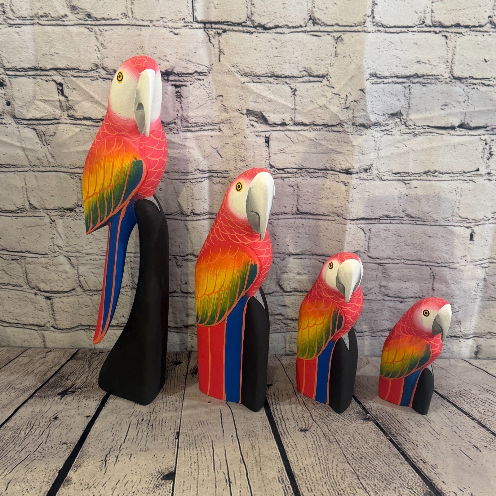 30cm Bright Red Parrot Bird Ornament Statue Fair Trade Hand Made Carved Wood8