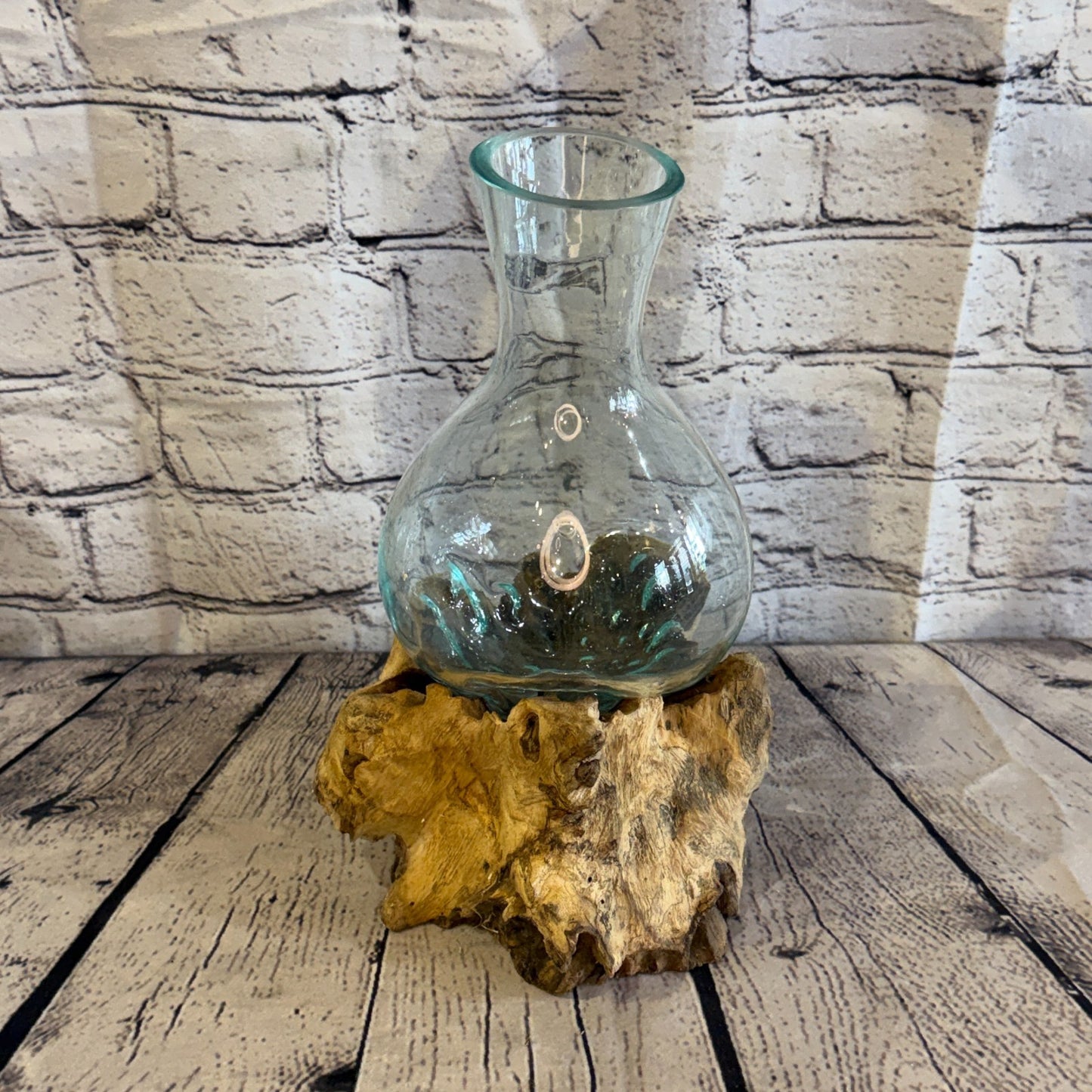 30cm Tall Bottle Vase Colour Melted Glass Wood Decorative Vase Glass Sculpture4