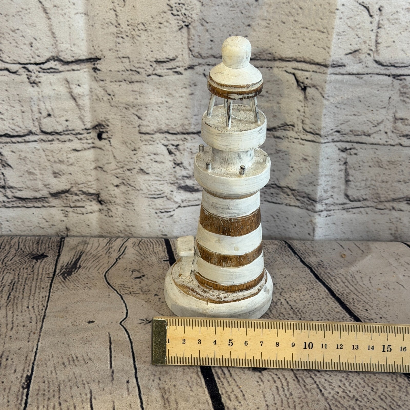 20cm Cream White Wooden Lighthouse Detailed Ornament Nautical Coastal Sculpture5