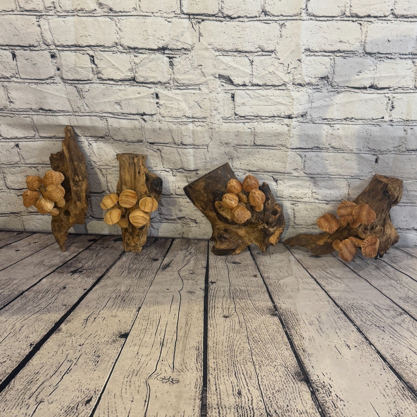 20cm Flat Top Wall Art Mushroom Parasite Wood Ornament Natural Carving Wooden8