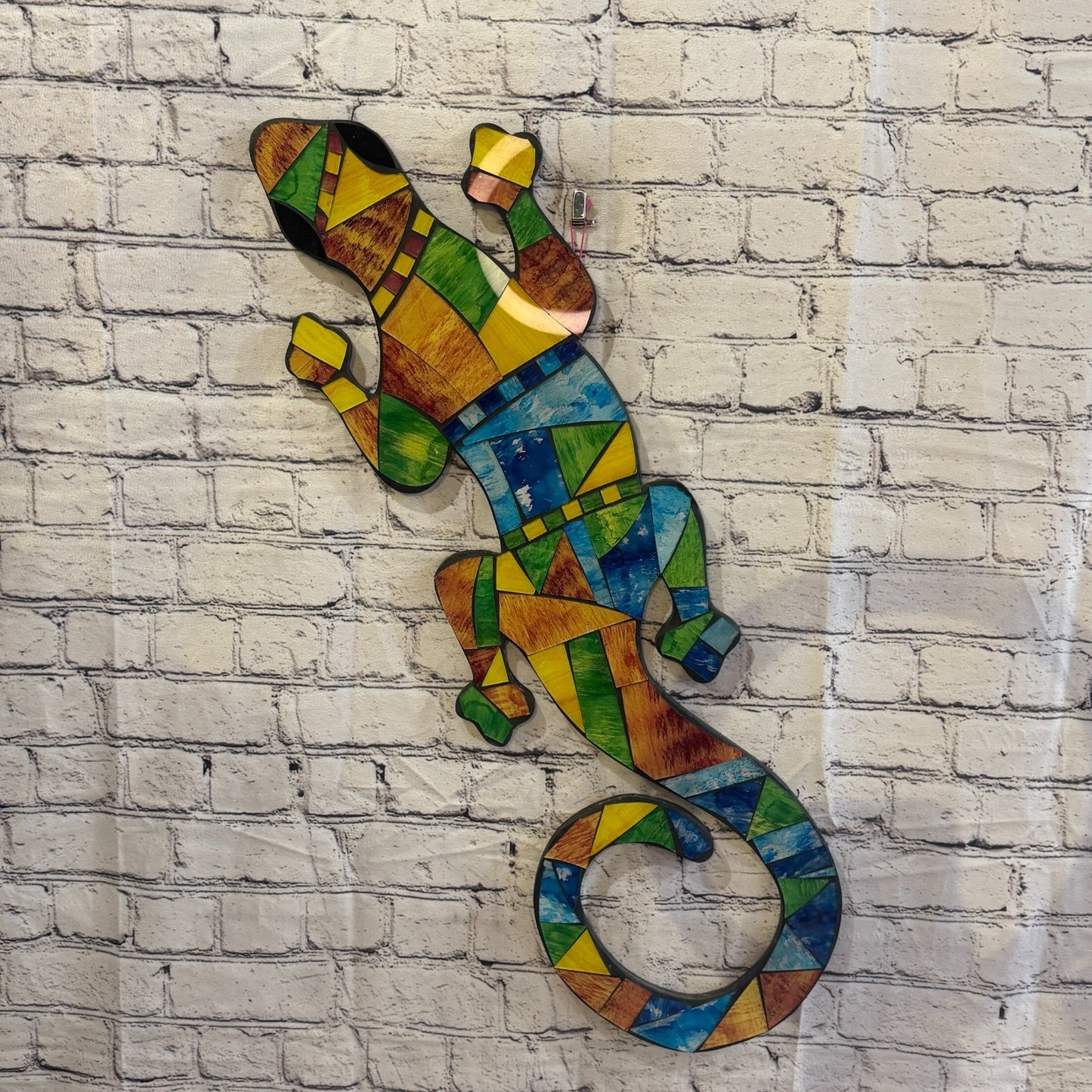 Rainbow Gecko Lizard Mosaic Tile Wall Hanging Mirror 50cm x 15cm Handmade New0