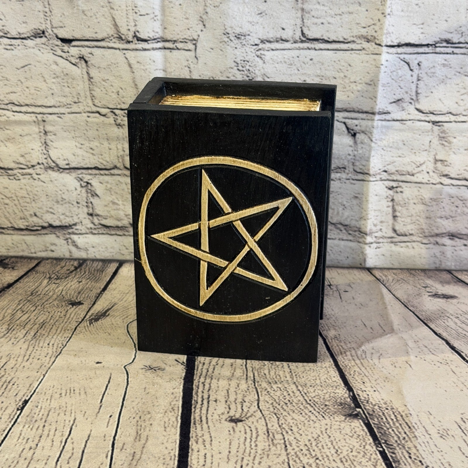 20cm x 12cm x 8cm Book Wood Gothic Pentagram Skull Coffin Jewellery Trinket Box1