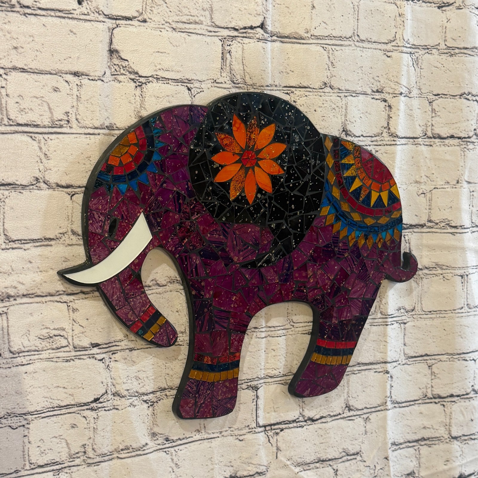 Purple Elephant Mosaic Tile Wall Mirror 40cm x 40cm 16 Inches Handmade1