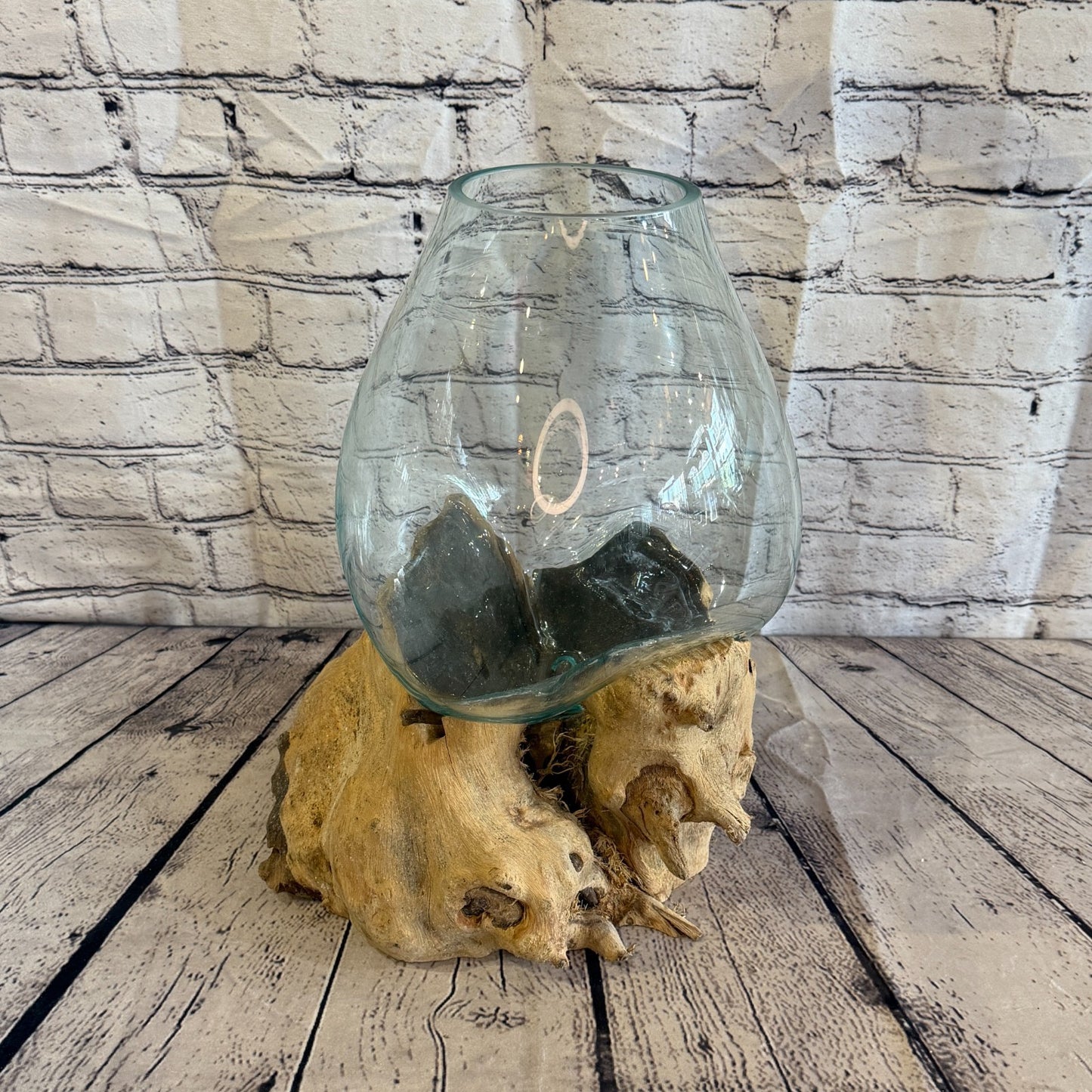 40cm Tall Clear Colour Melted Glass Wood Decorative Vase Glass Sculpture Crafted0