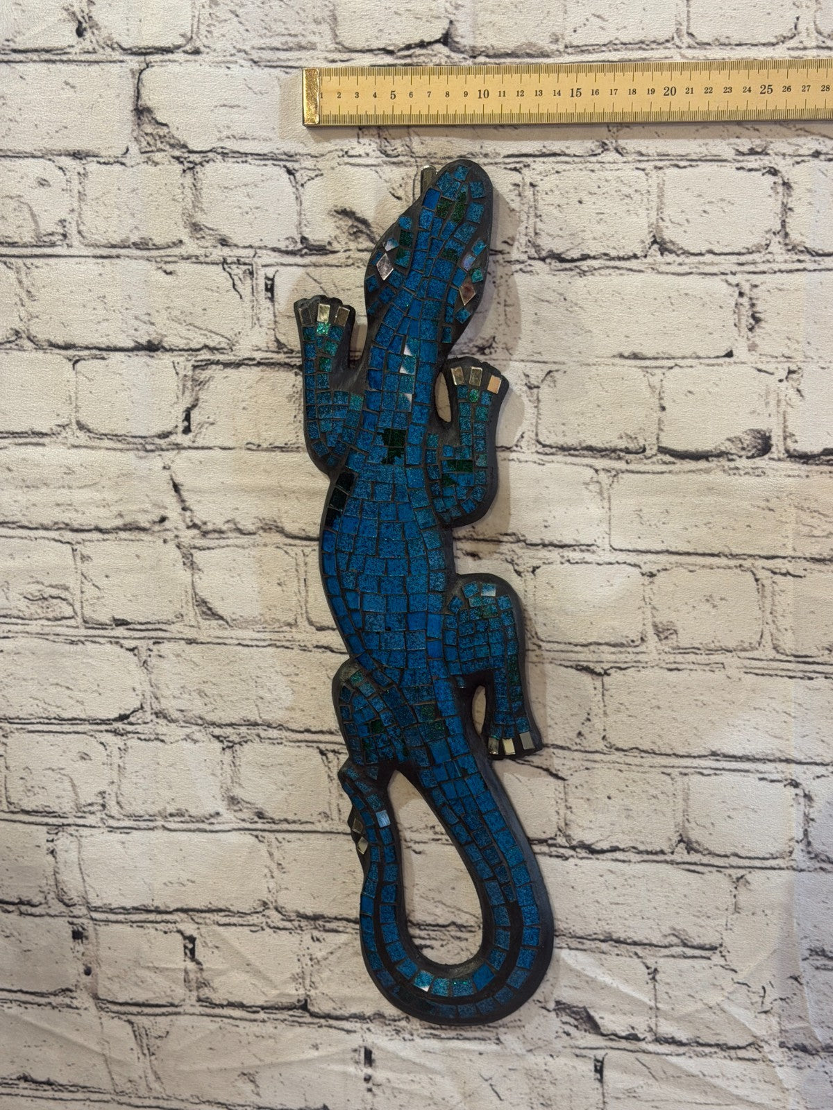 50cm Gecko Sparkling Blue Mosaic Wall Hanging Wooden Ornaments Wood Carving3