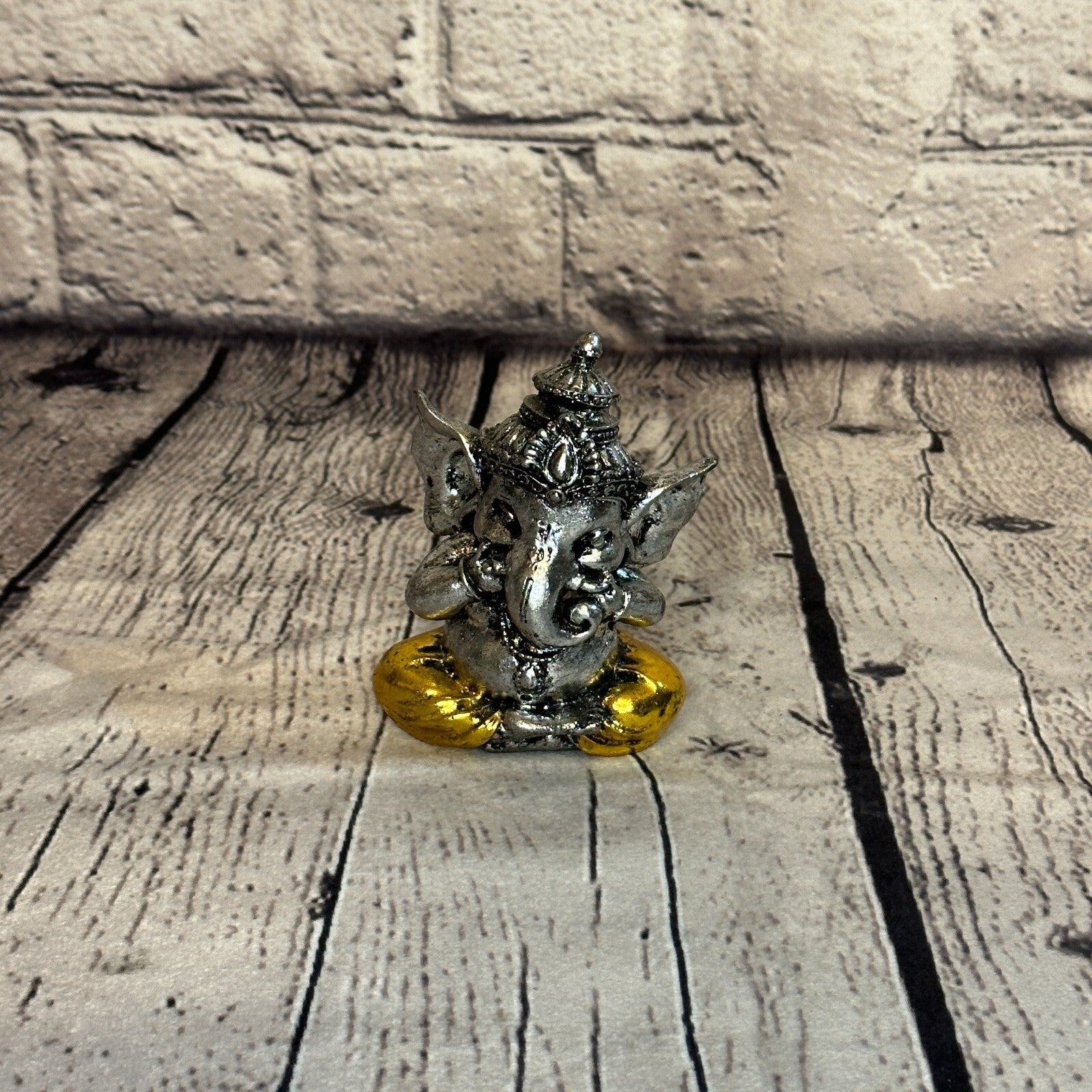 Silver Gold 10cm Set Of 3 Wise Ganesh Ganesa Sitting On Seat Statue Resin Hindu3
