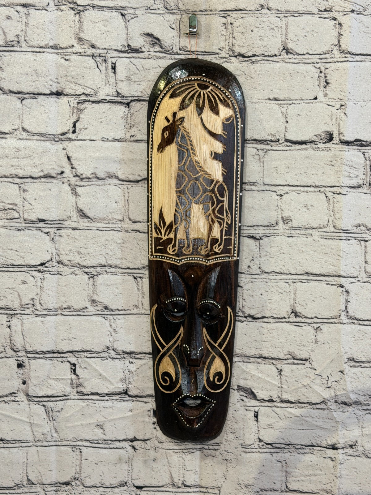 50cm Giraffe Mask Carved Wooden Brown Work Painted Ethnic Tribal Tiki Wall Art2