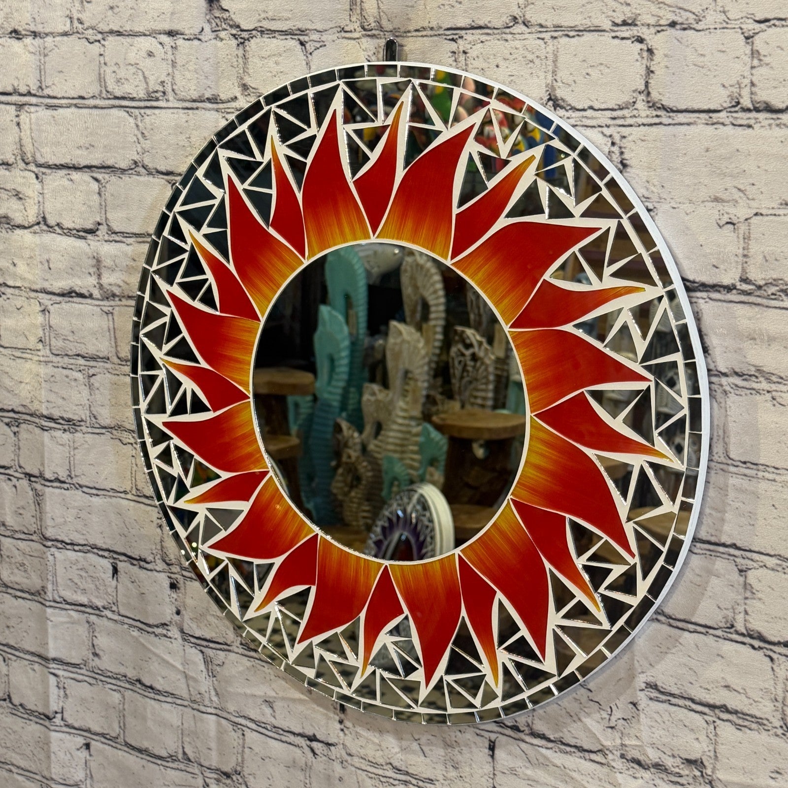 Red Sun Flame Mosaic Tile Wall Mirror 50cm x 50cm 20 Inches Handmade1
