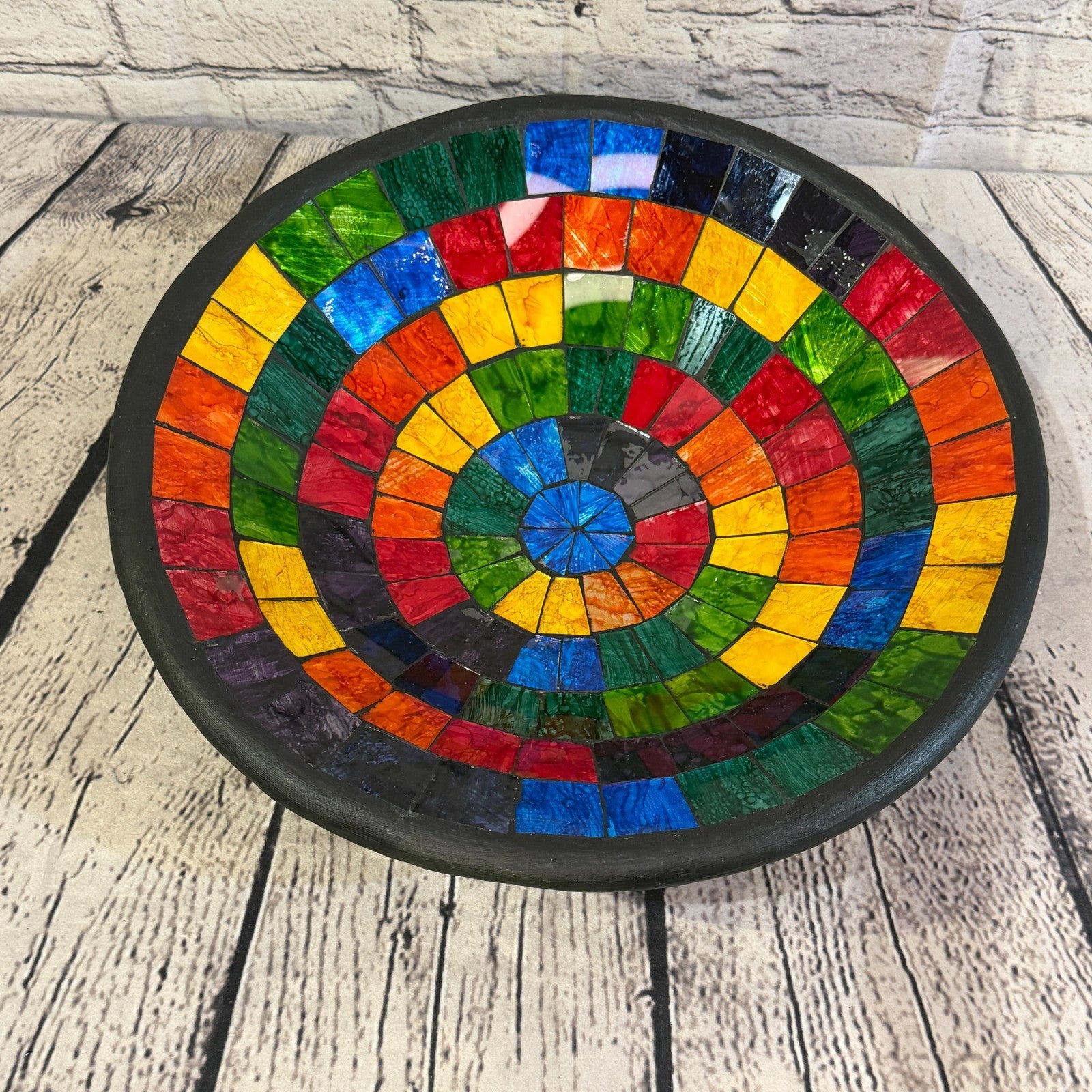 35cm Rainbow Block Round Mosaic Handmade Ceramic Glass Tile Bowl Fruit0