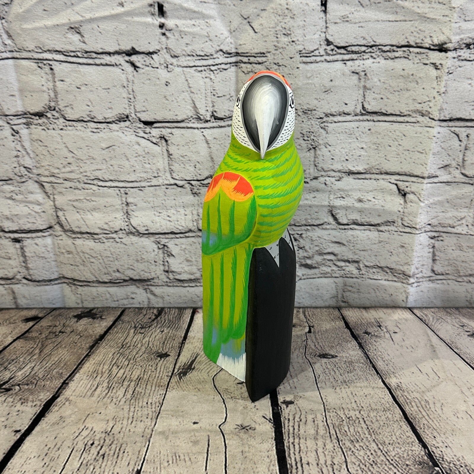 30cm Green Parrot Bird Ornament Statue Fair Trade Hand Made Carved Wood2