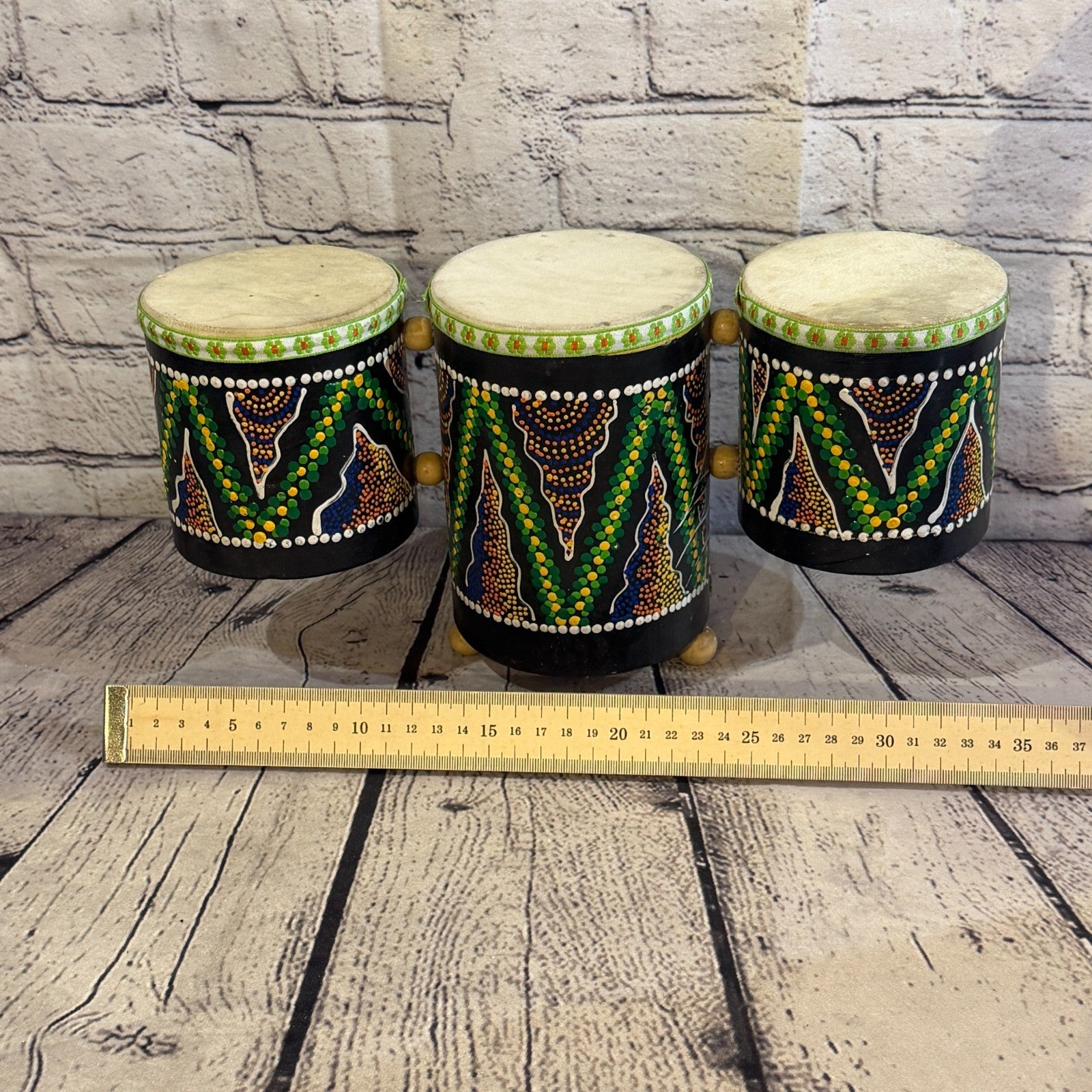 15cm Triple Djembe Drums Musical Instrument Hand Made Fair Trade Dot Painted5