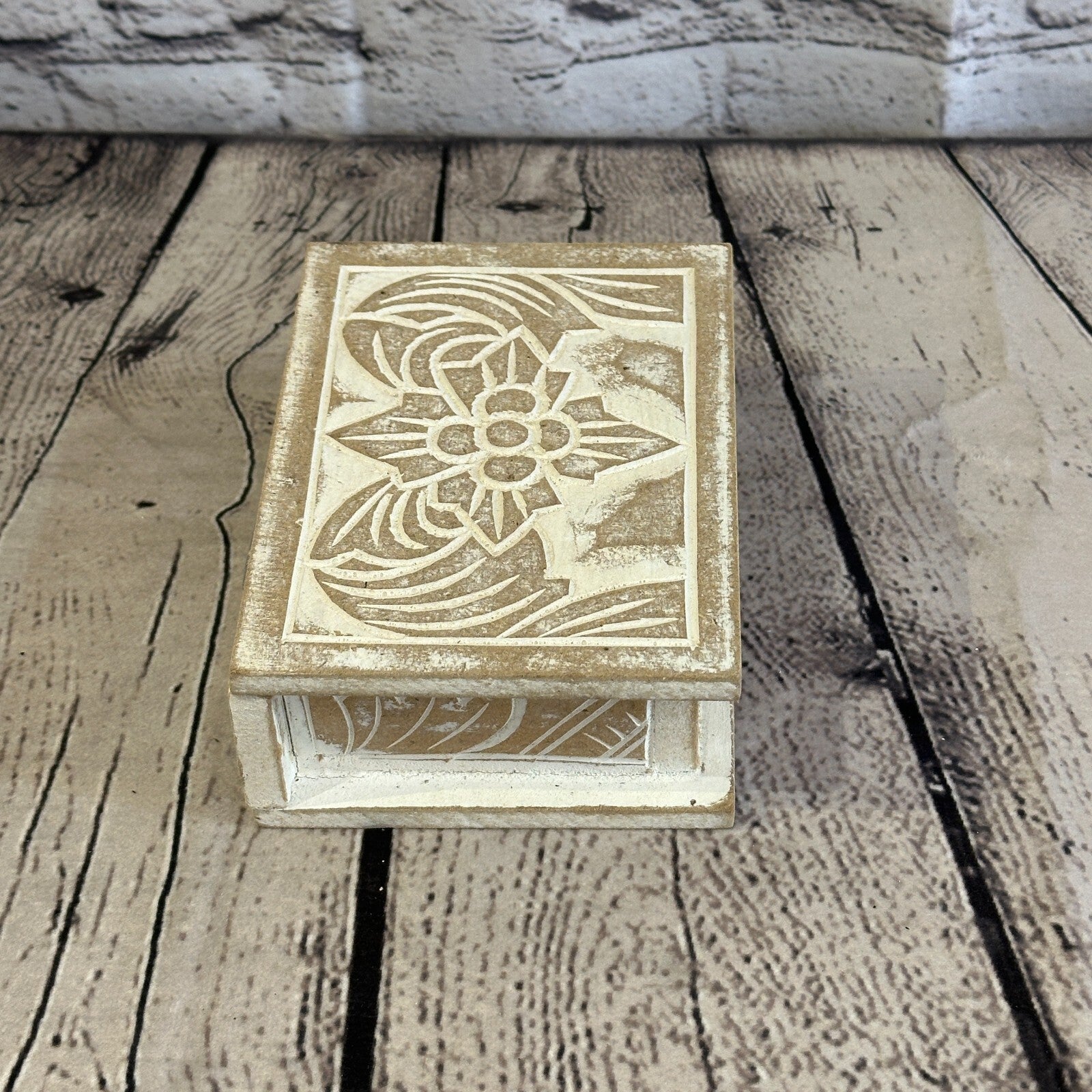 White Flower MDF Box Lotus 14cm x 10cm x 6cm Wooden Box Trinket Handmade3