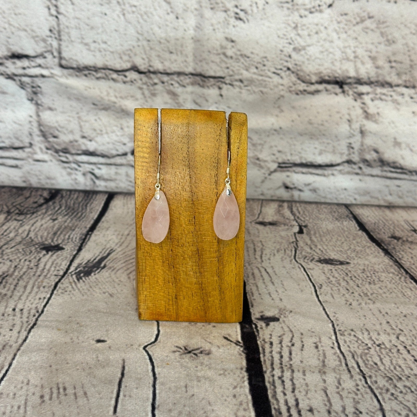 Rose Quartz Faceted Stone 925 Silver Dangle Drop Earrings Handmade Jewellery0