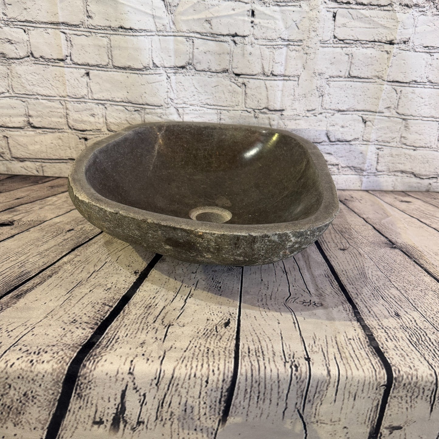 40cm x 34cm Wash Basin Bathroom Counter Top Washing River Stone Bowl Sink No 323