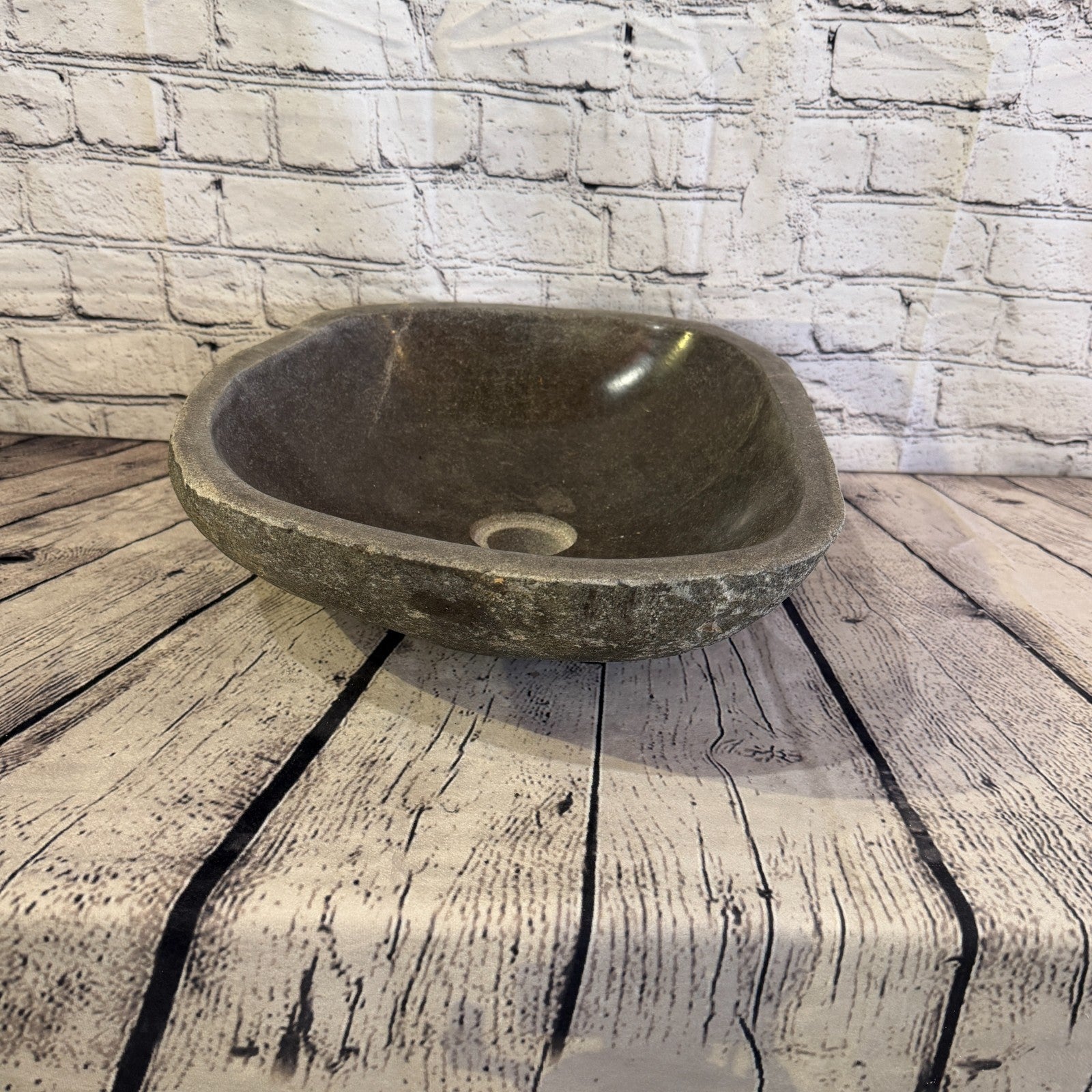 40cm x 34cm Wash Basin Bathroom Counter Top Washing River Stone Bowl Sink No 323