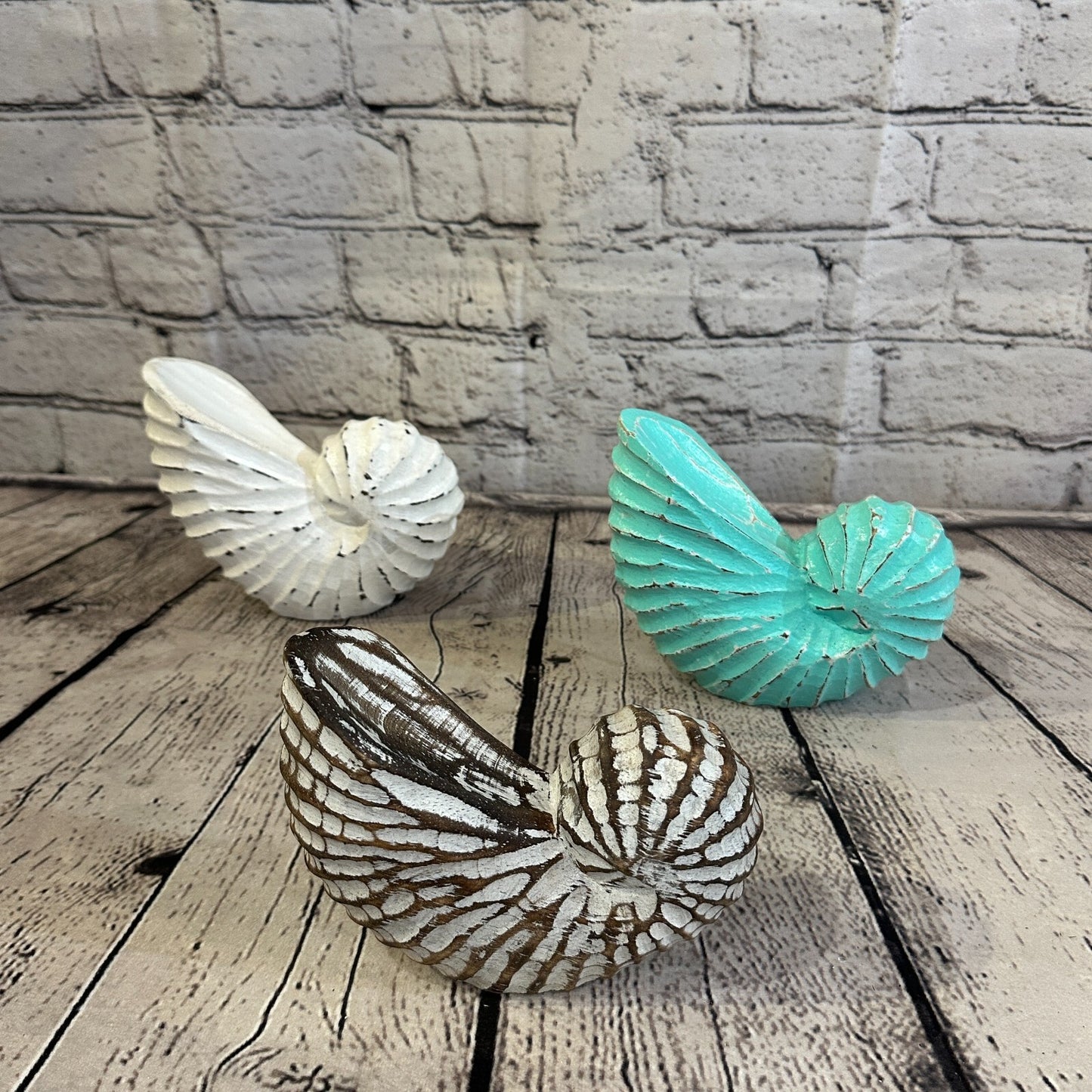 18cm Green Shabby Nautilus Shell Ornament Decor Carved Light Wood Parcel Figure10