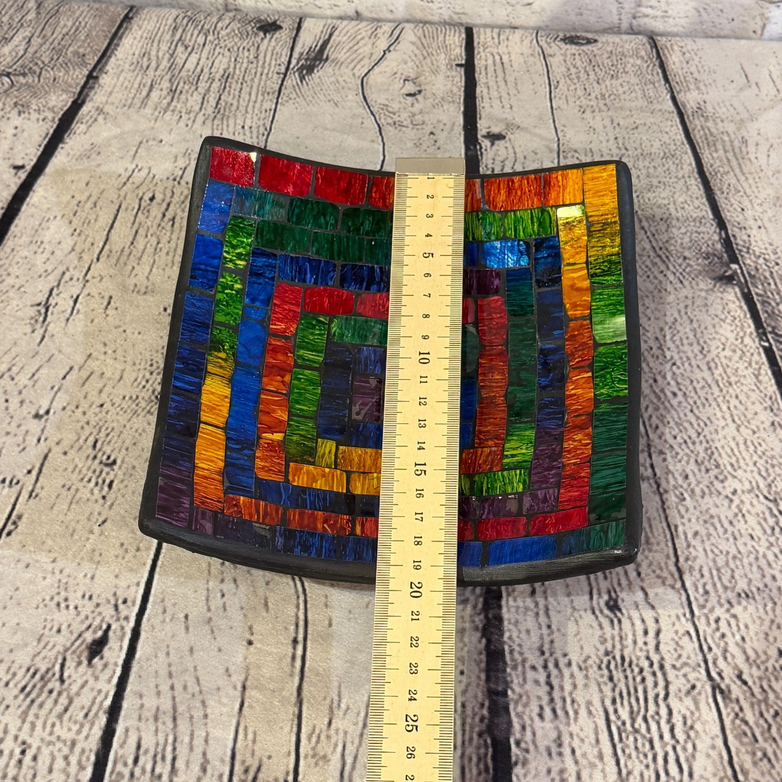 20cm Rainbow Swirl Square Mosaic Handmade Ceramic Glass Tile Bowl Fruit2
