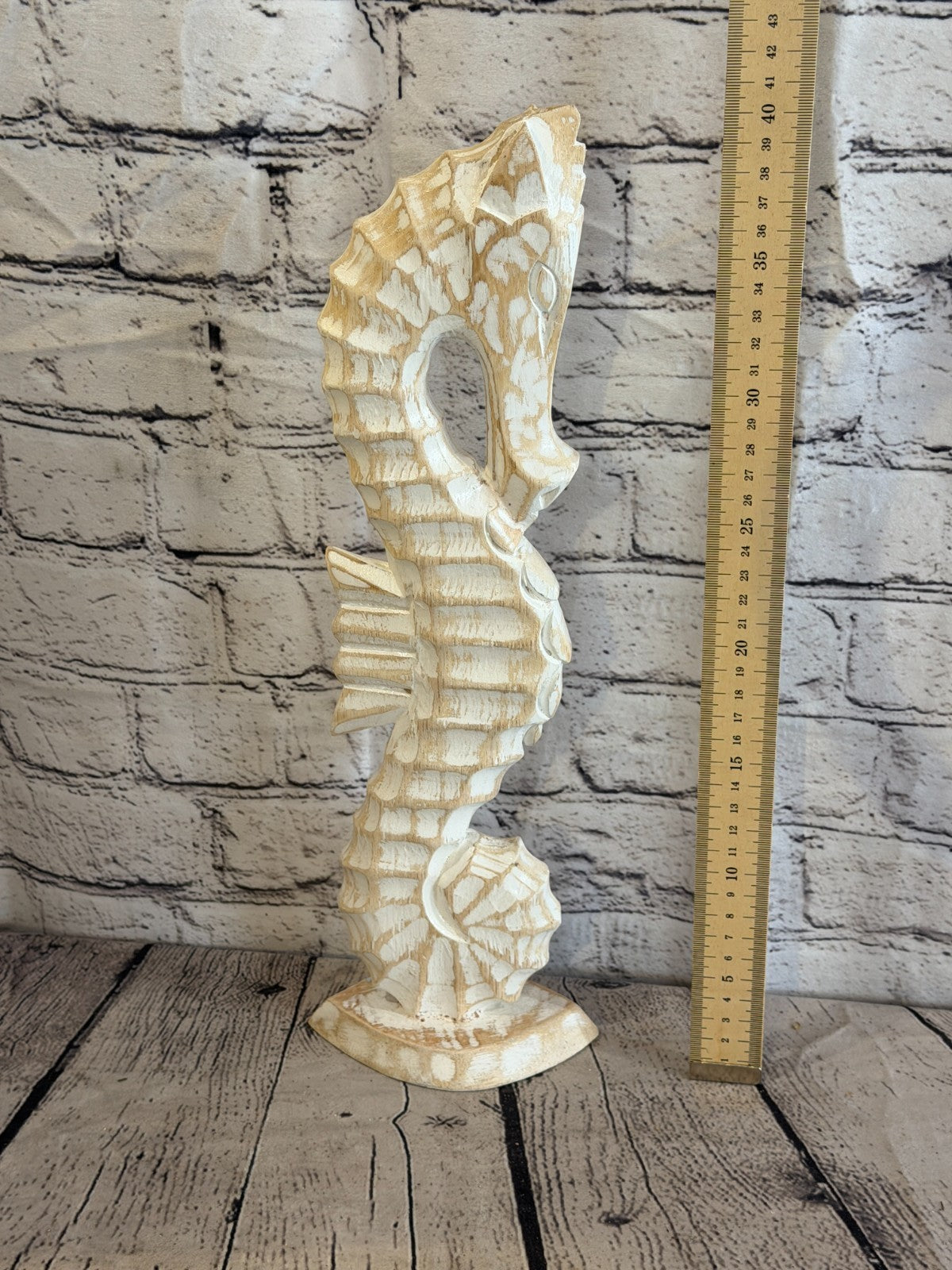 40cm White Wooden Shabby Seahorse Statue Ornament Fair Trade Handcarved5