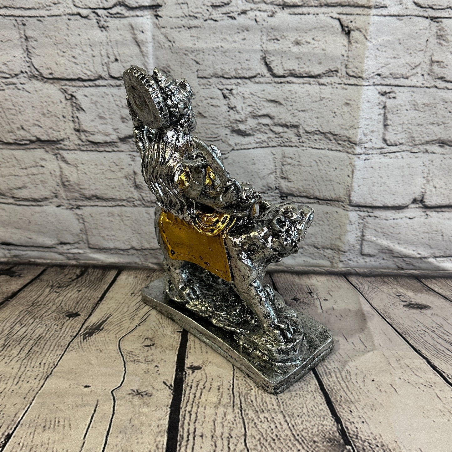 Silver And Gold 25cm x 15cm Large Durga Sitting Lotus Statue Resin Hindu God4
