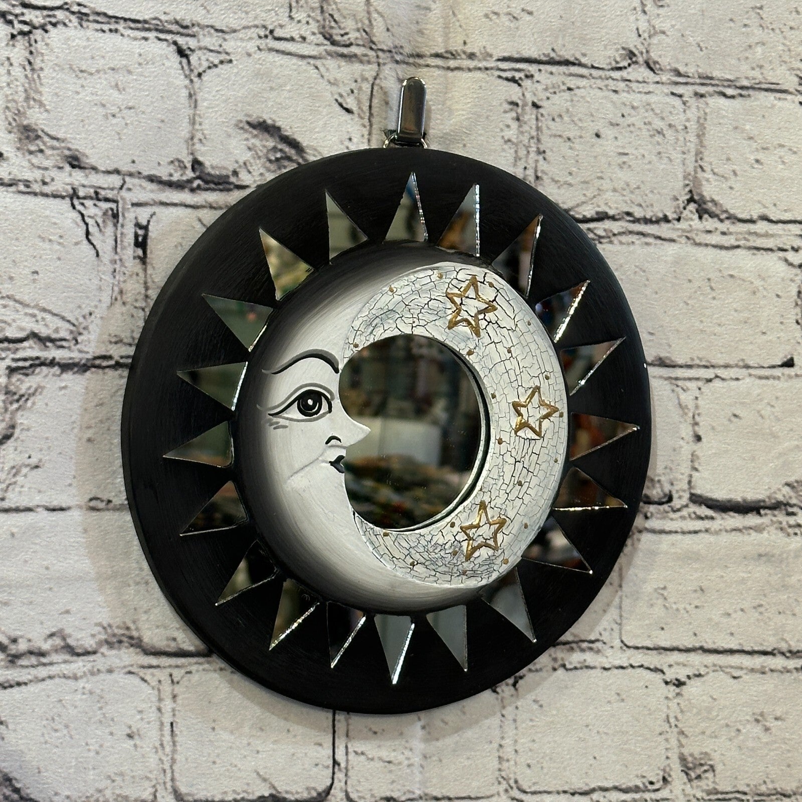 Black Full Moon Mosaic Tile Wall Mirror 20cm x 20cm 8 Inches Handmade Fairtrade0