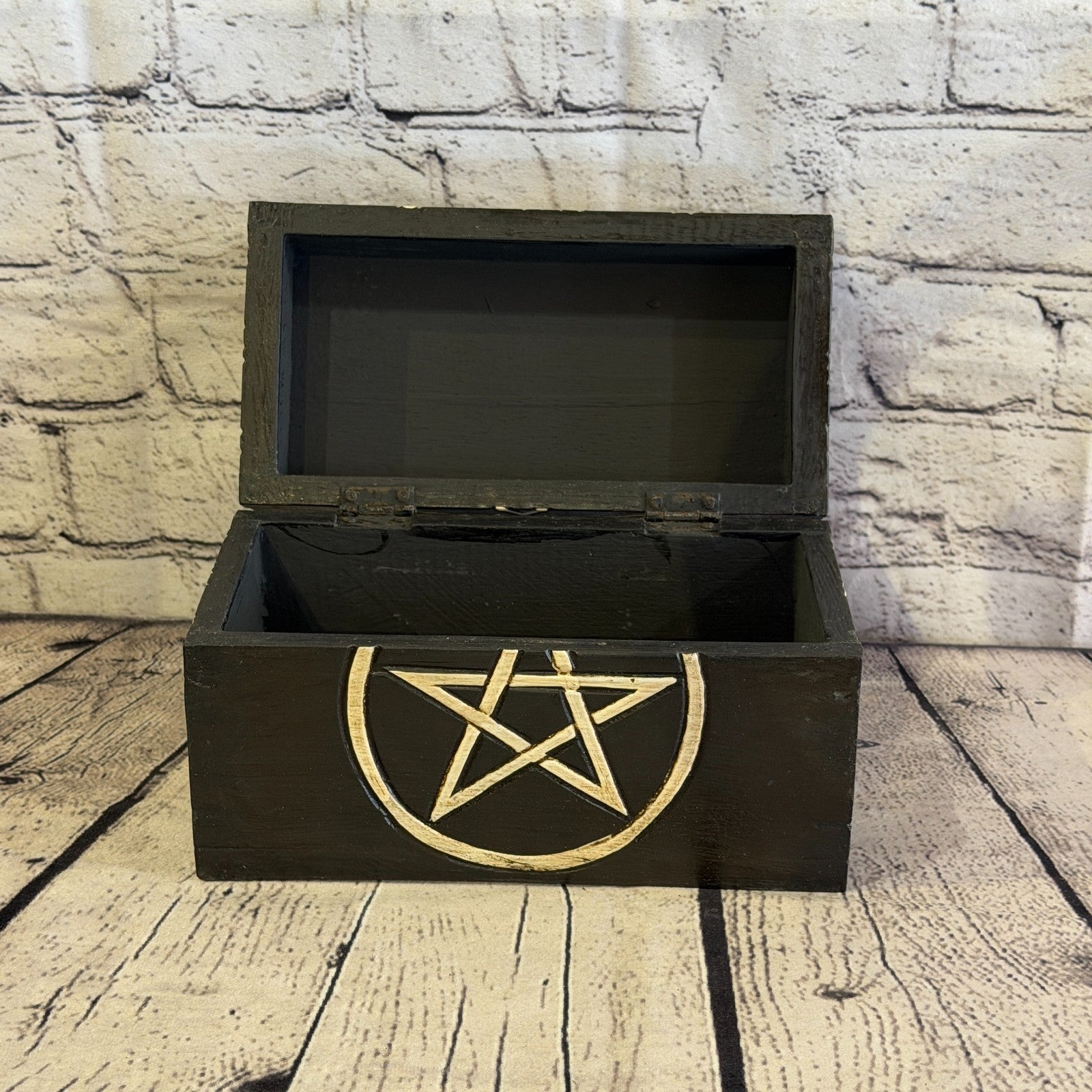 20cm x 12cm x 10cm Wood Gothic Pentagram Skull Coffin Jewellery Trinket Box5