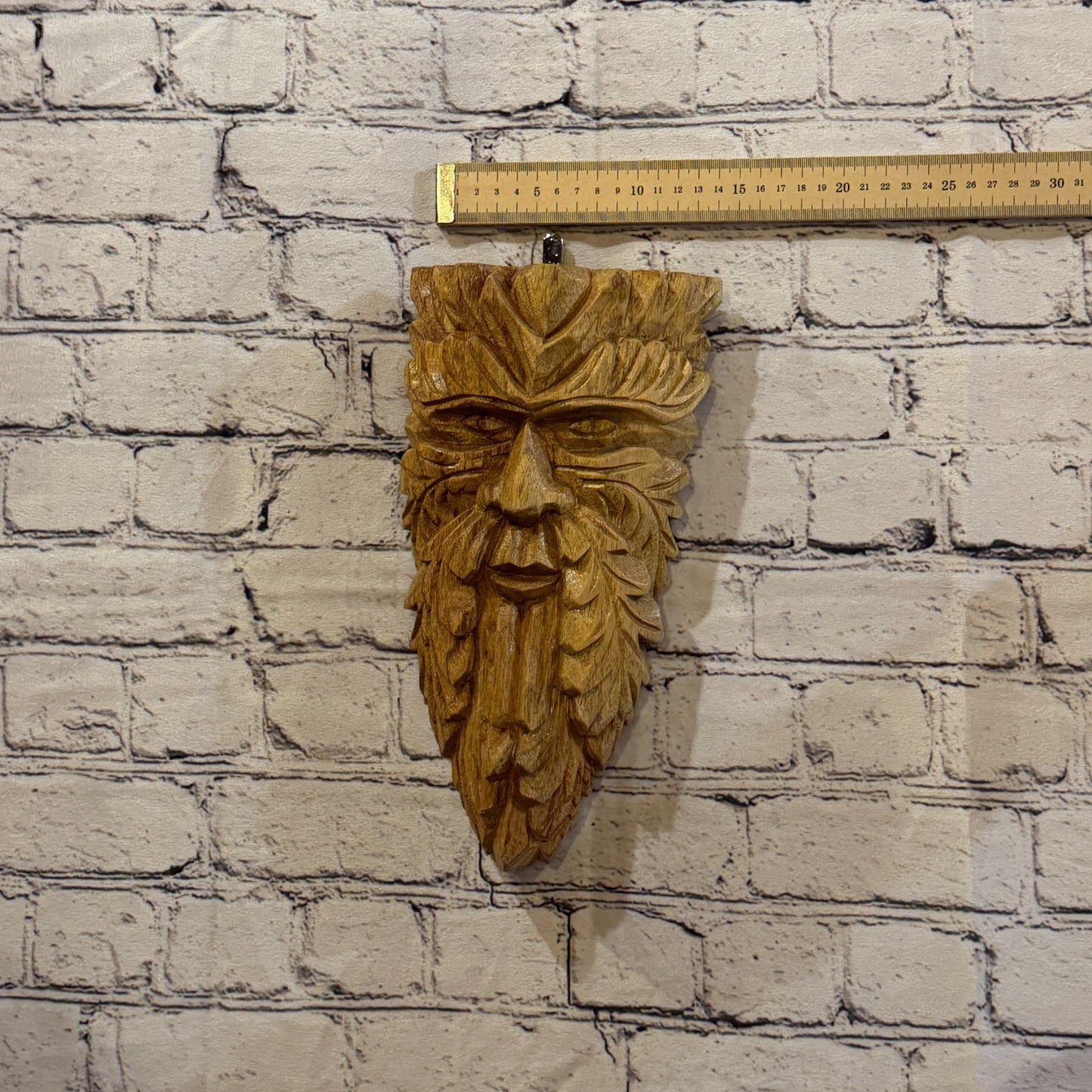 Green Man Of The Woods 30cm x 15cm Flat Carved Wizard Tree Trunk Wood Fairtrade3