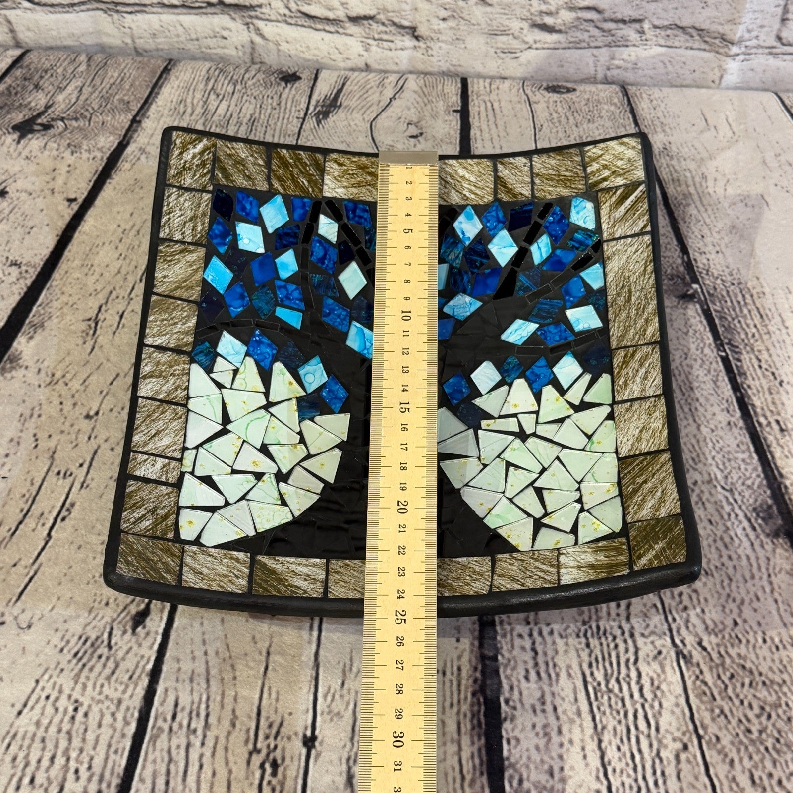 28cm Tree Of Life Blue Grey Square Mosaic Handmade Ceramic Glass Tile Bowl Fruit2