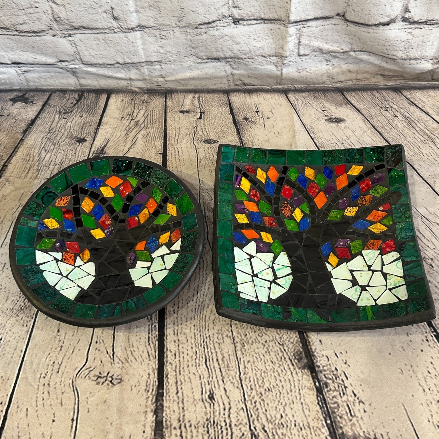 20cm Rainbow Tree Of Life Round Mosaic Handmade Ceramic Glass Tile Bowl Fruit4