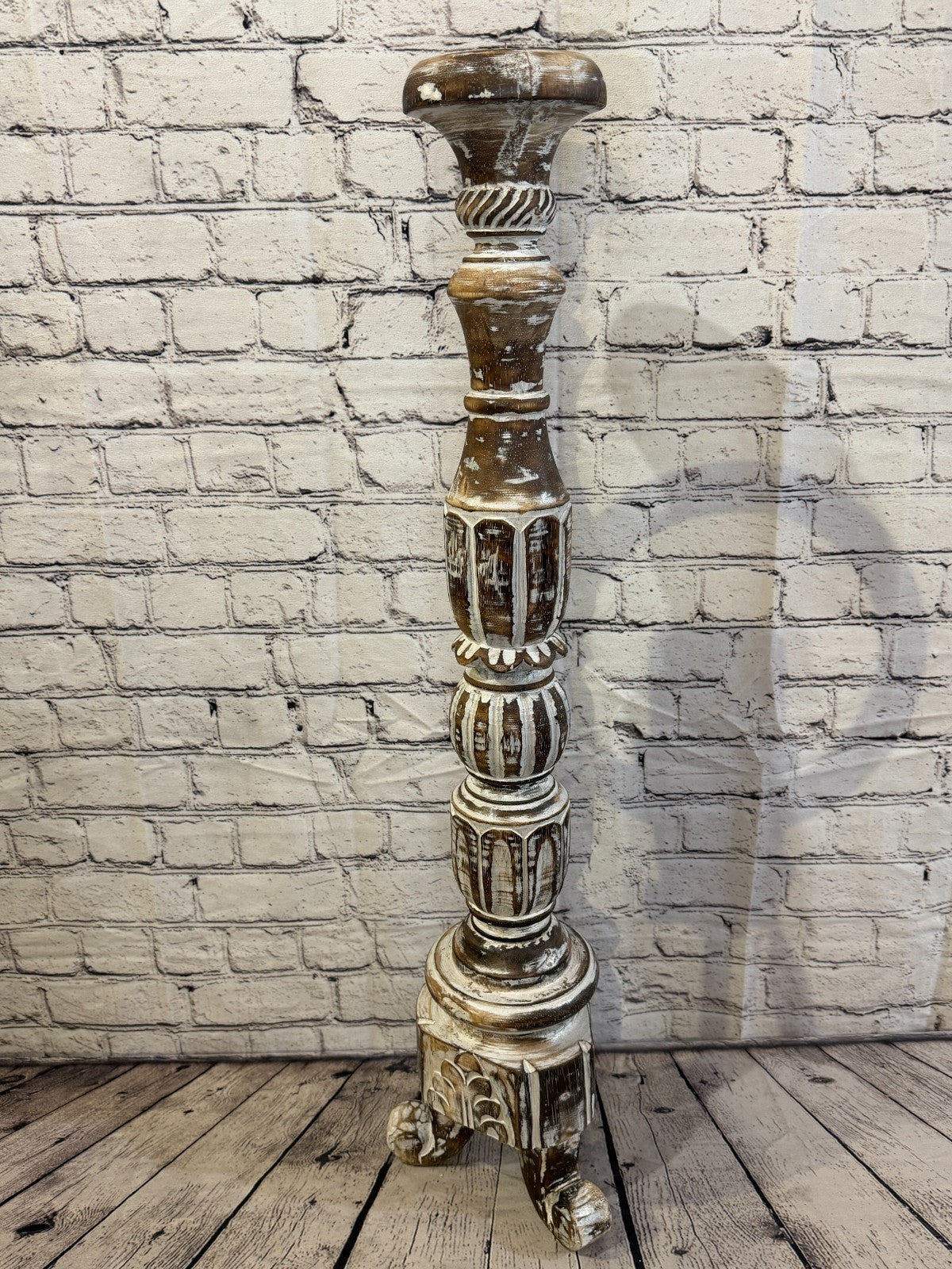 80cm x 18cm Brown Regal Wooden Vintage Style Candle Stand Shabby Pillar Holders2
