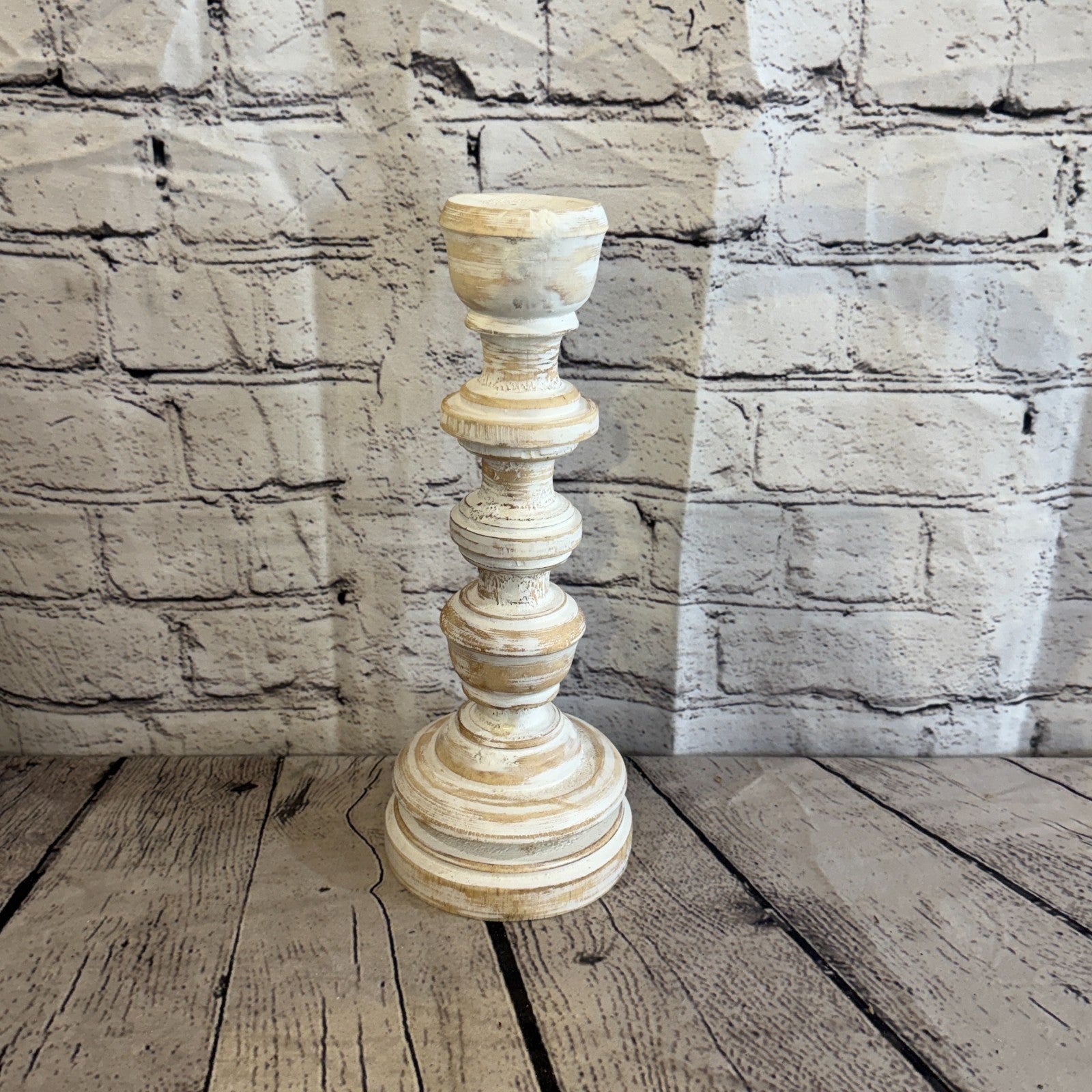 30cm x 10cm White Regal Wooden Vintage Style Candle Stand Shabby Pillar Holders1