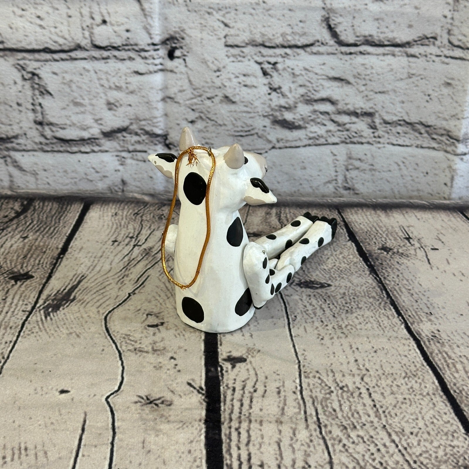 10cm Spotty Cow Sitting Animal, Wooden Shelf Ornament Handmade and Fairtrade4