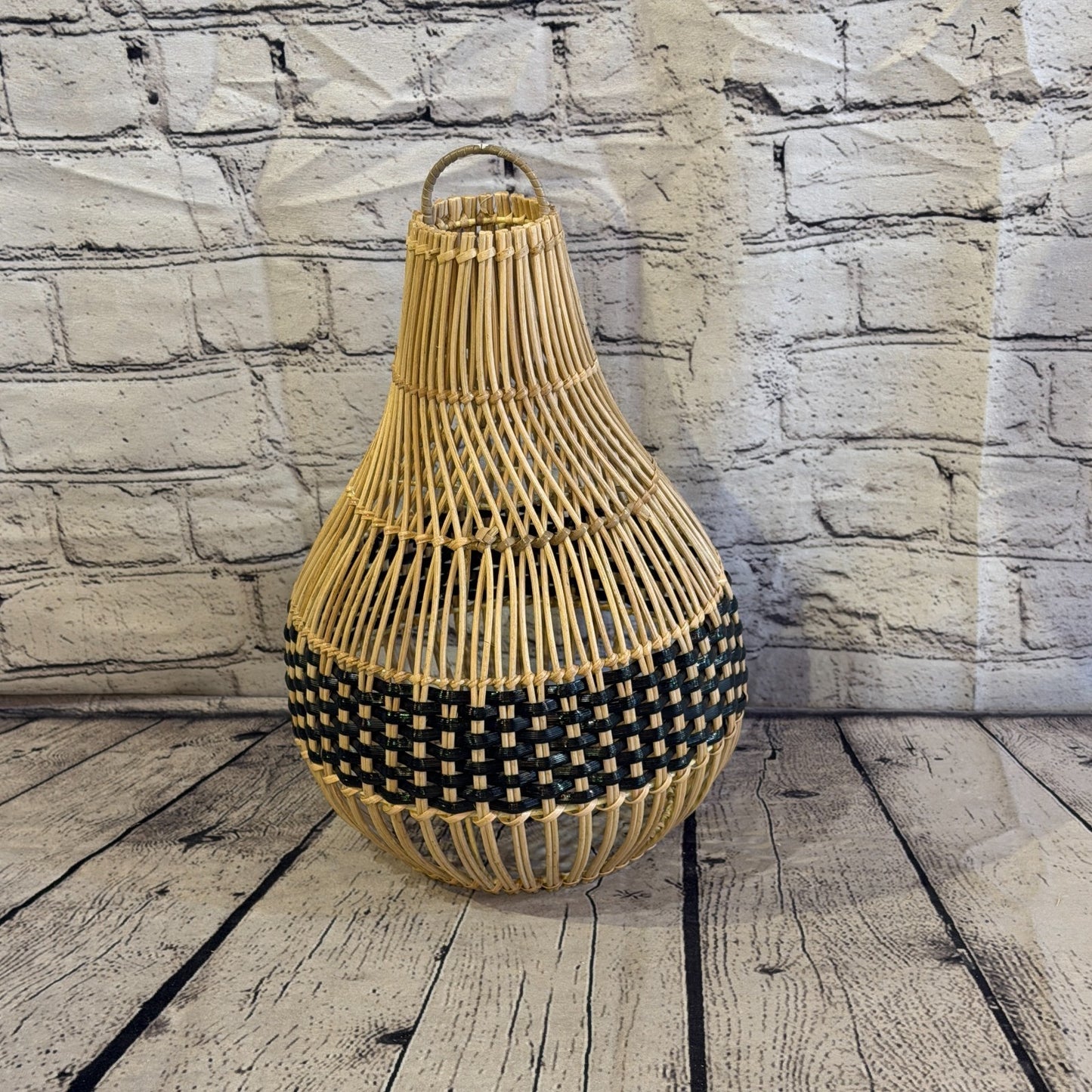 30cm x 22cm Natural Wicker Rattan Ceiling Pendant Light Shade Lampshade LED Bulb3