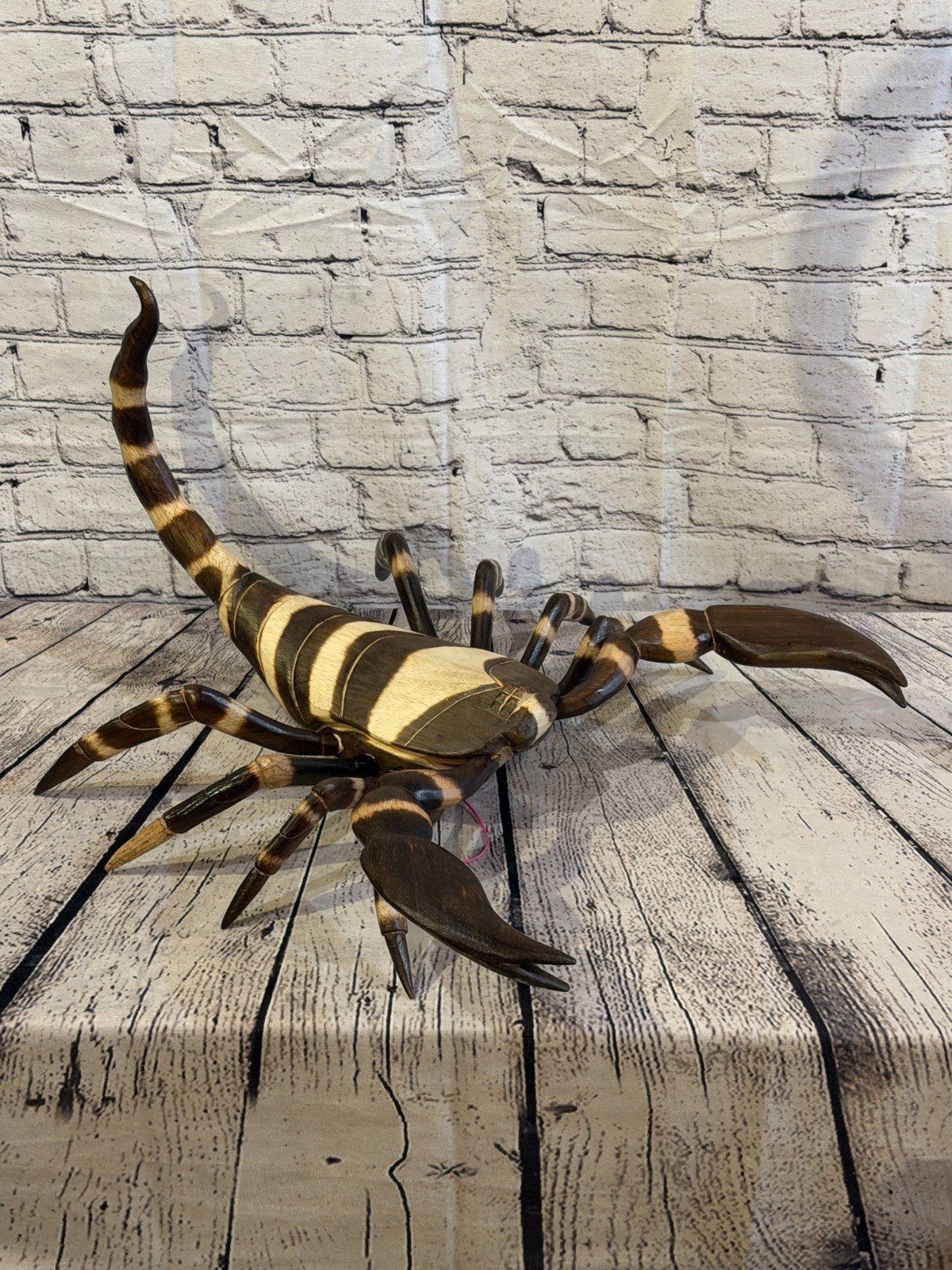 55cm x 45cm Wooden Scorpion Burnt Pattern Carving Hand Carved Walking Statue5