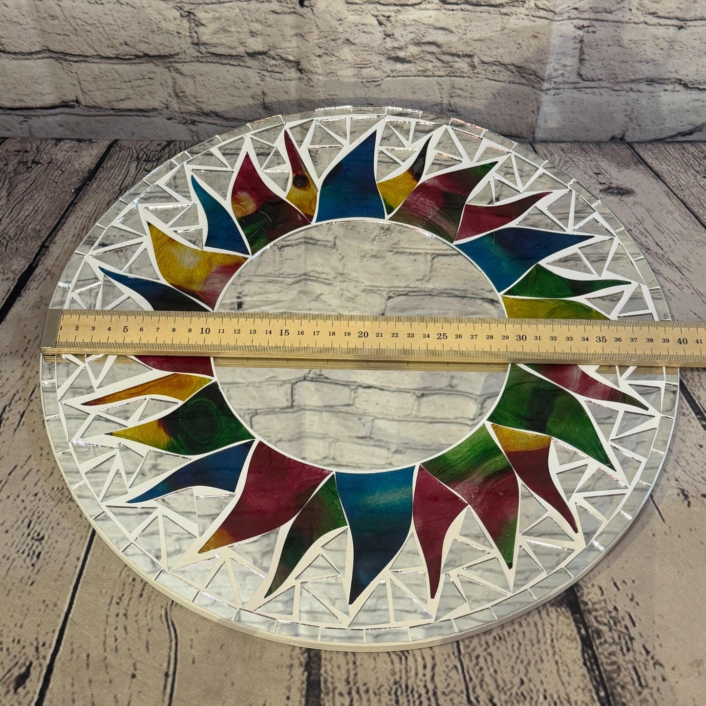 Rainbow White Sun Flame Mosaic Tile Wall Mirror 40cm x 40cm 16 Inches Handmade3