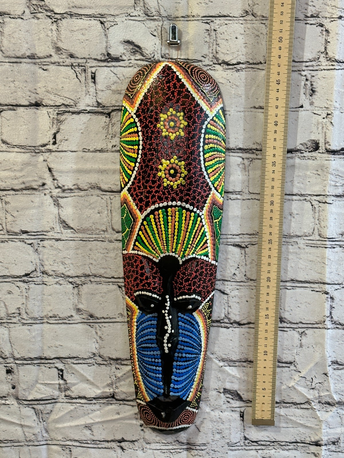 50cm Mask Carved Wooden Dot Painted Ethnic Tribal Tiki Wall Art Handmade No 94