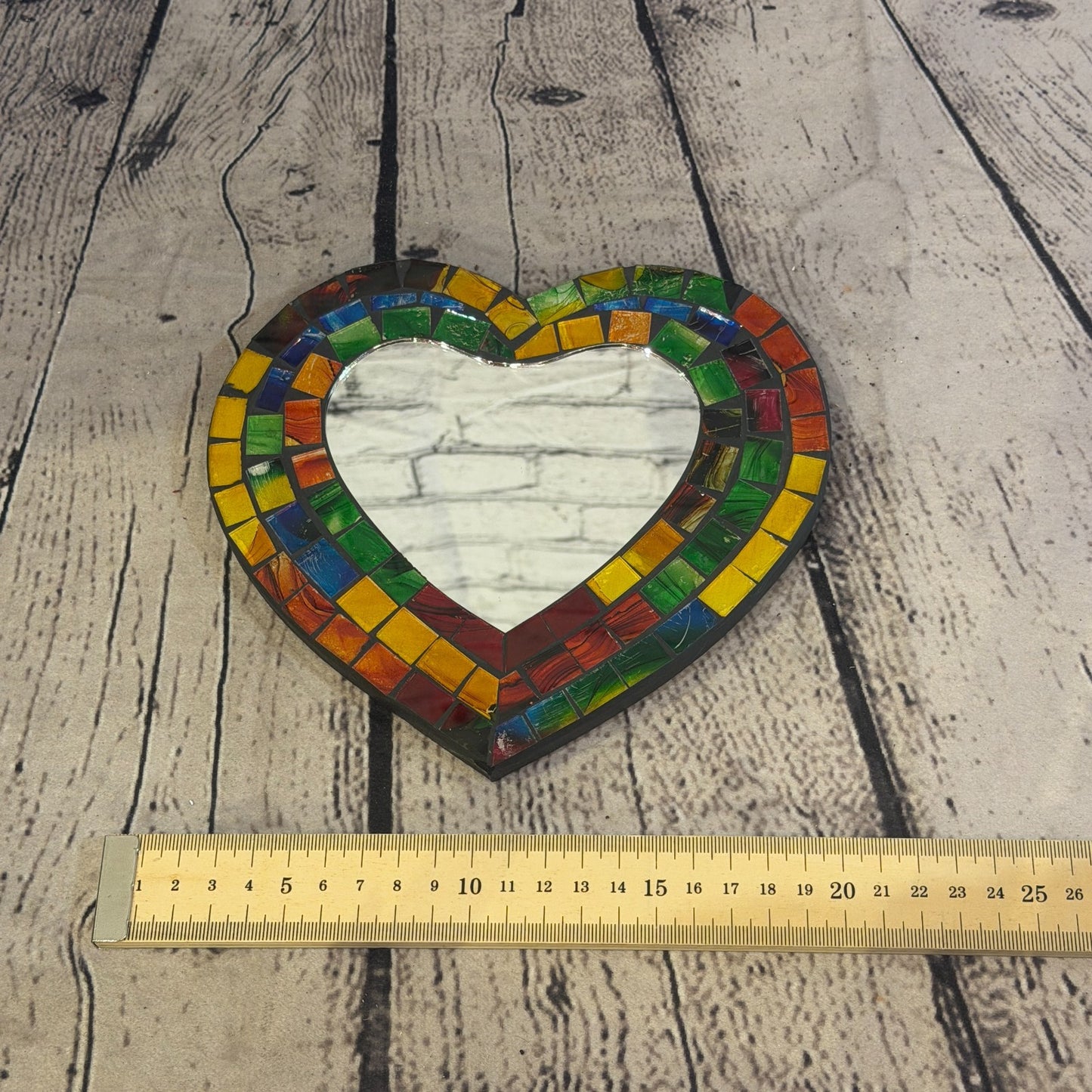 Rainbow Heart Shape Mosaic Tile Wall Mirror 20cm x 15cm 8 Inches Handmade New4