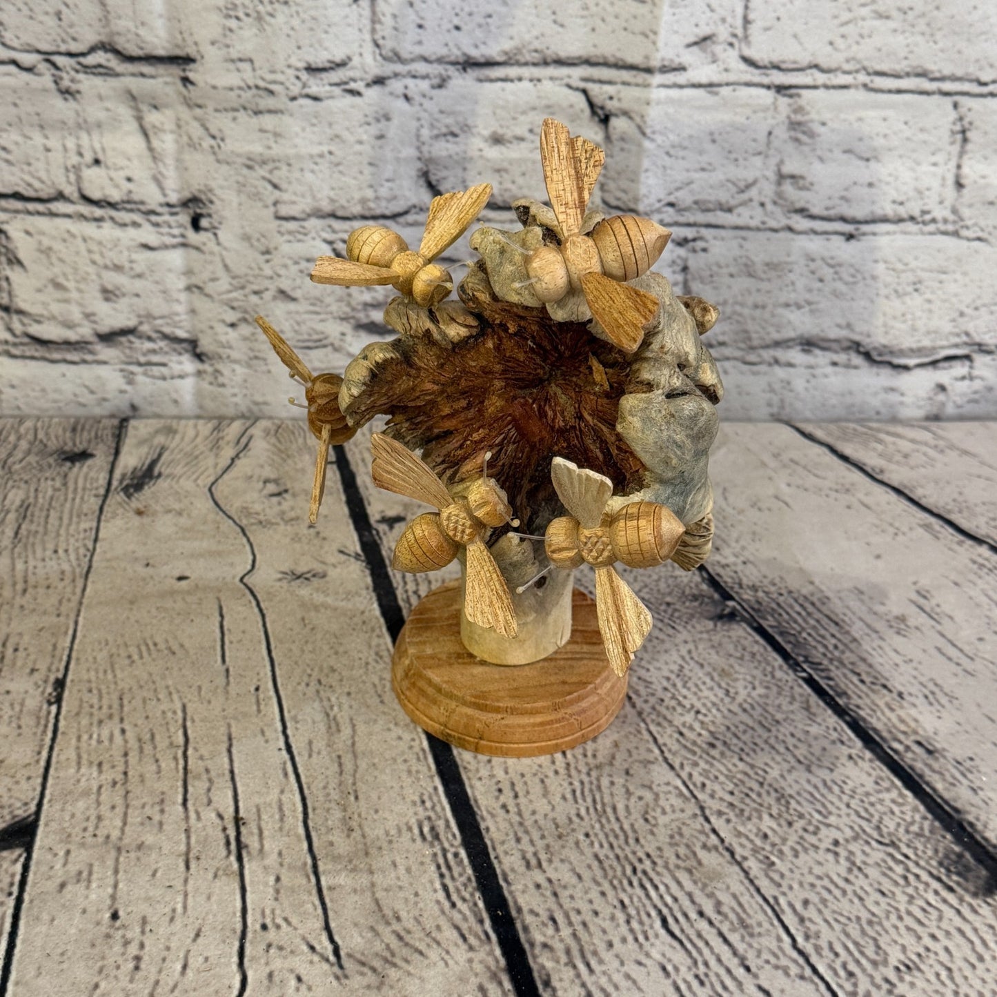 5 Bees Honeycomb Mushroom Bee Parasite Wood Ornament Natural Carving Wooden0