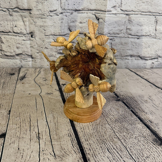 5 Bees Honeycomb Mushroom Bee Parasite Wood Ornament Natural Carving Wooden0