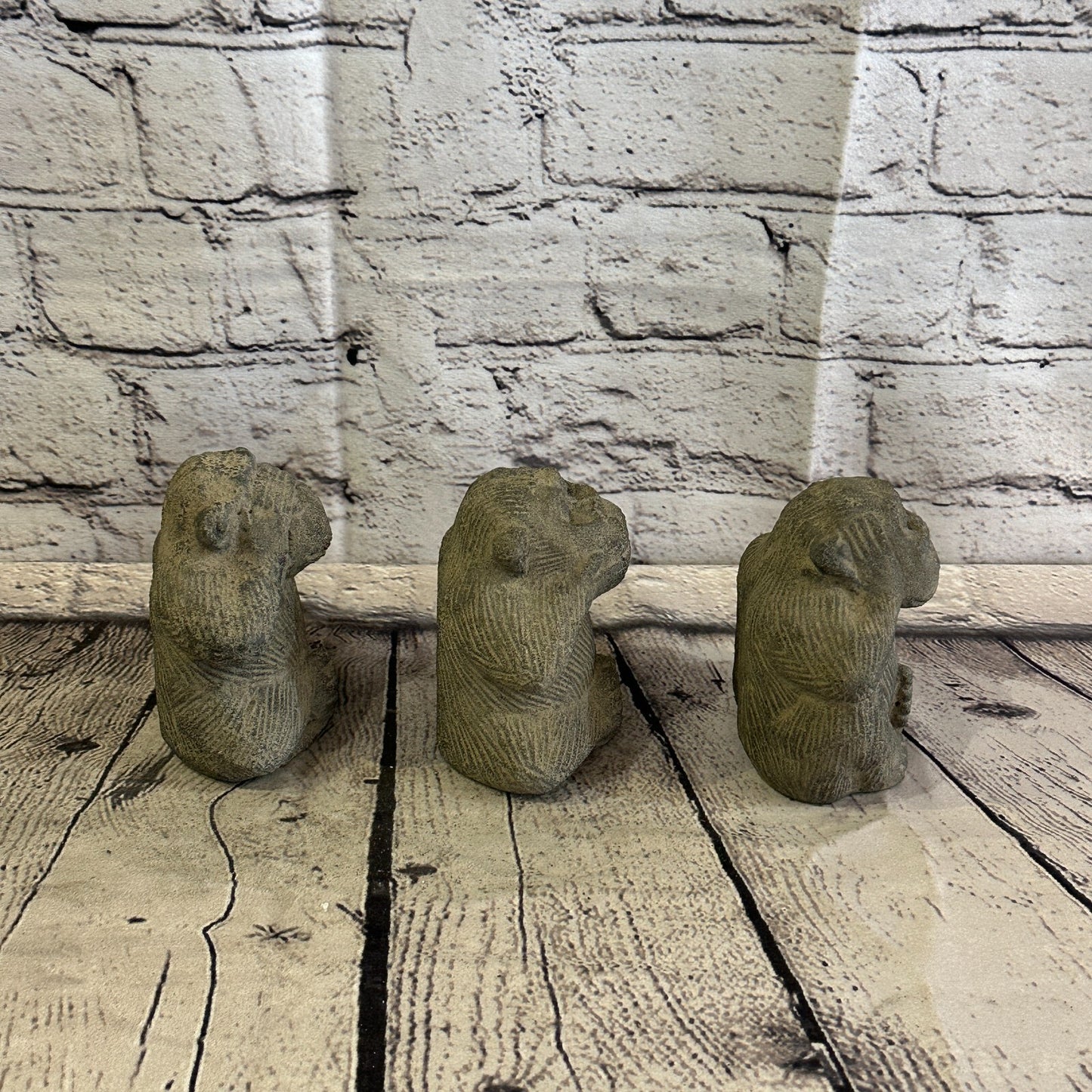3 Wise Monkeys Set Stone Garden 10cm x 8cm Ornament Outdoor Indoor Statue Hindu4