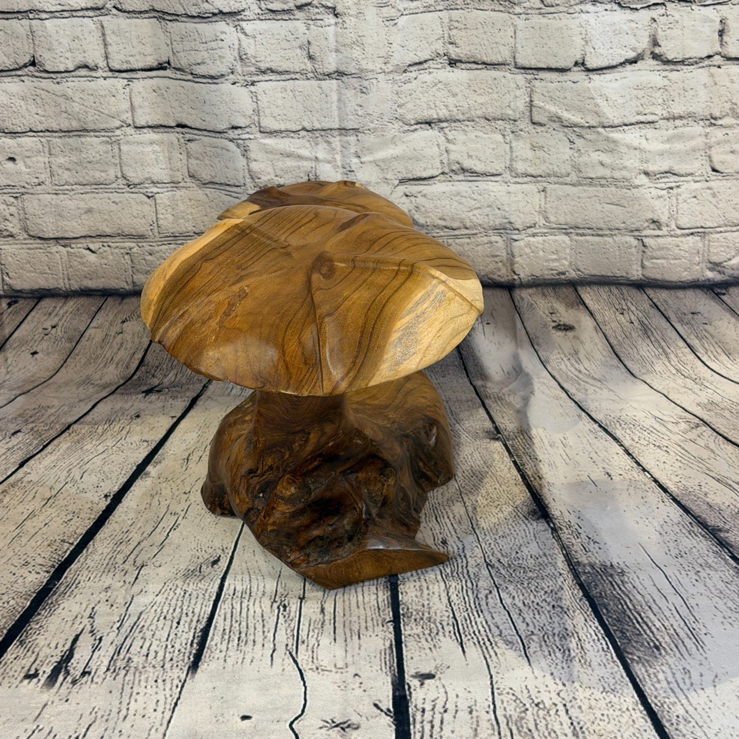 45cm x 35cm Double Wooden Mushroom Toadstool Sculpture Garden Teak Root Ornament3
