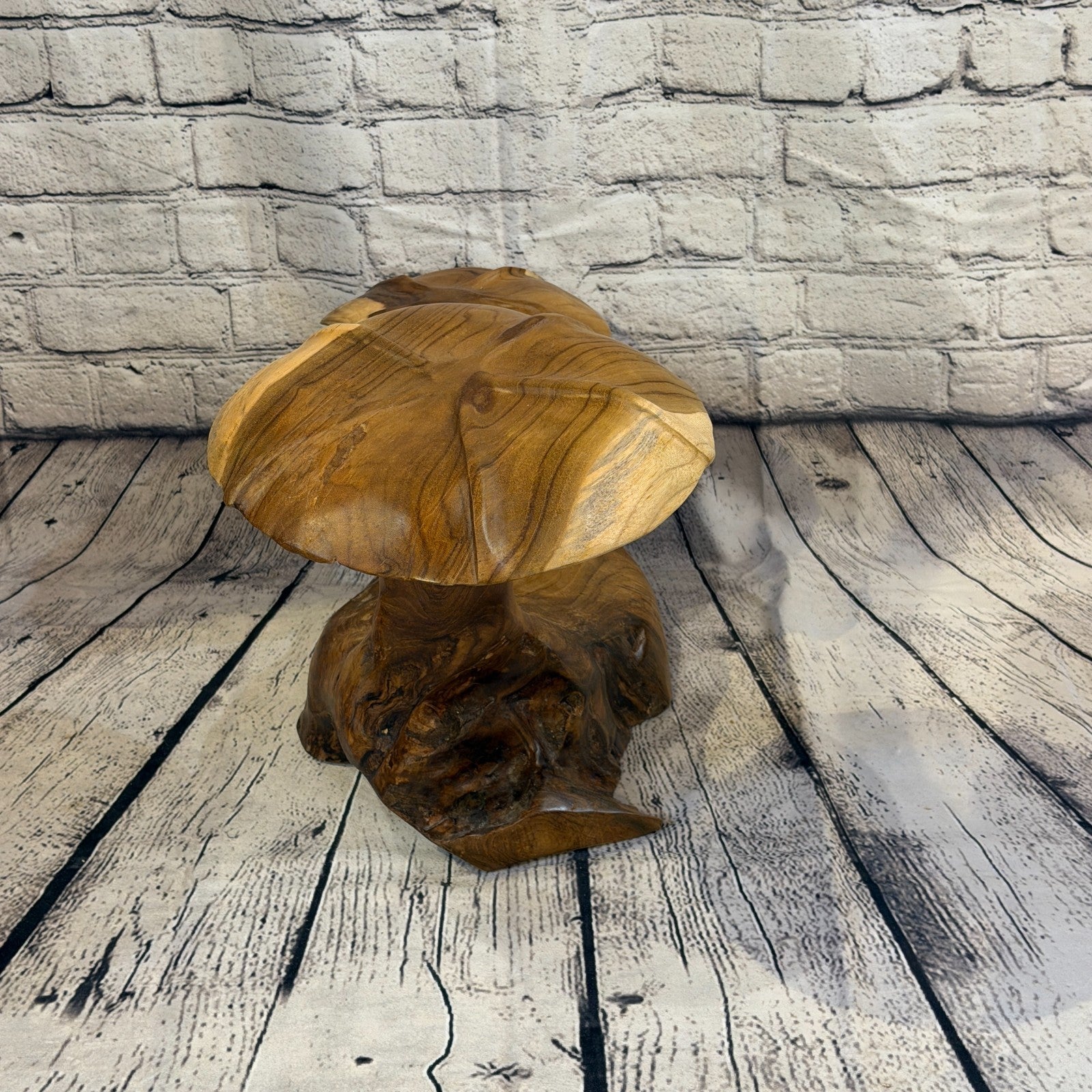 45cm x 35cm Double Wooden Mushroom Toadstool Sculpture Garden Teak Root Ornament3
