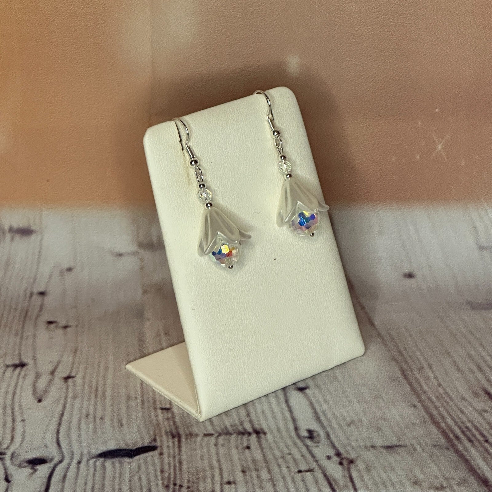 Clear Crystal Lily Flower With Dangle Drop Earrings Handmade UK Jewellery2