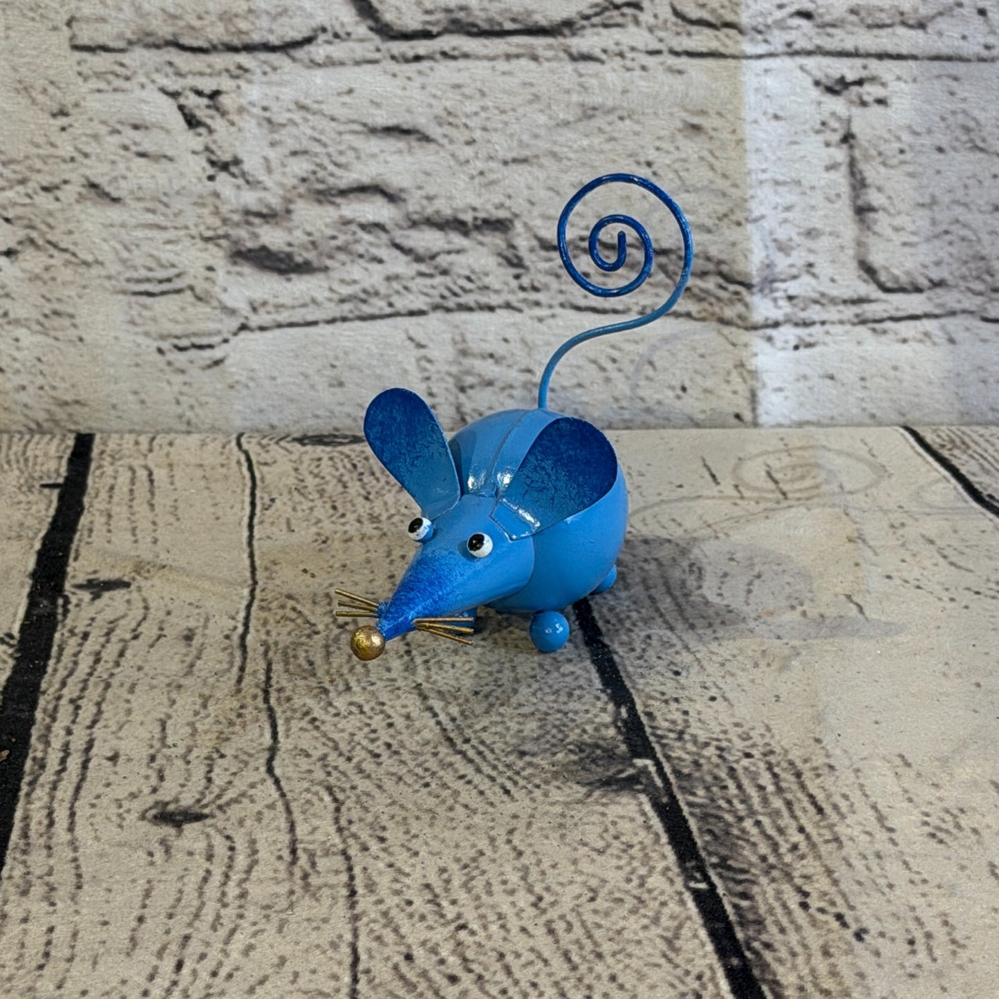 10cm x 8cm Small Colourful Blue Mouse Rat Metal Tin Standing Ornament Statue0