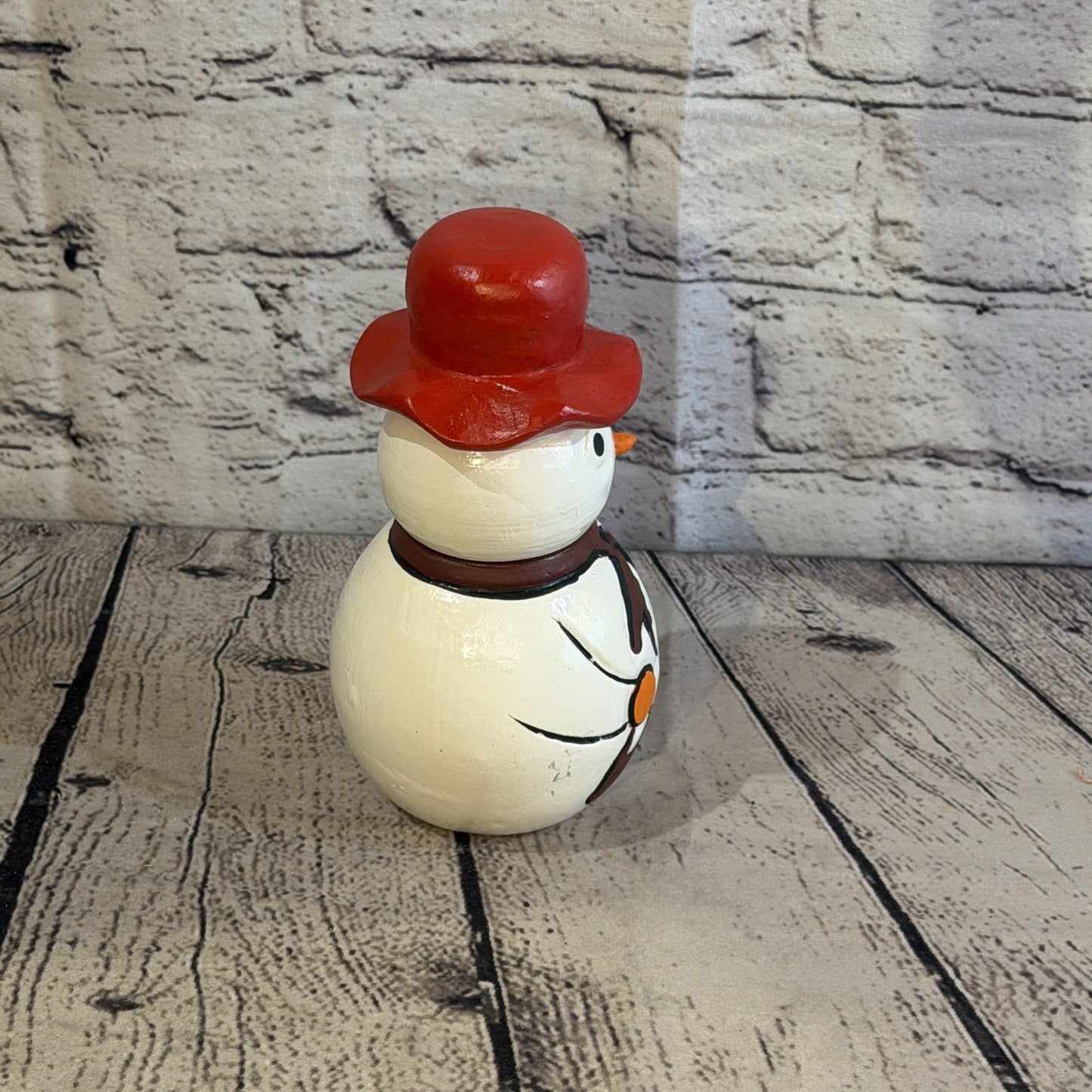 15cm x 10cm Red Top Hat Snowman Handcrafted Wood Xmas Christmas Ornament3
