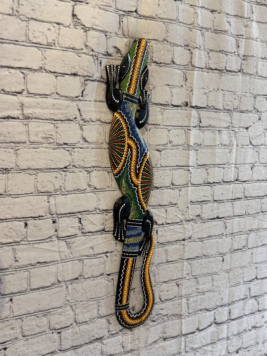 80cm Gecko Carved Wooden Dot Painted Ethnic Tribal Tiki Wall Art No 5 New0