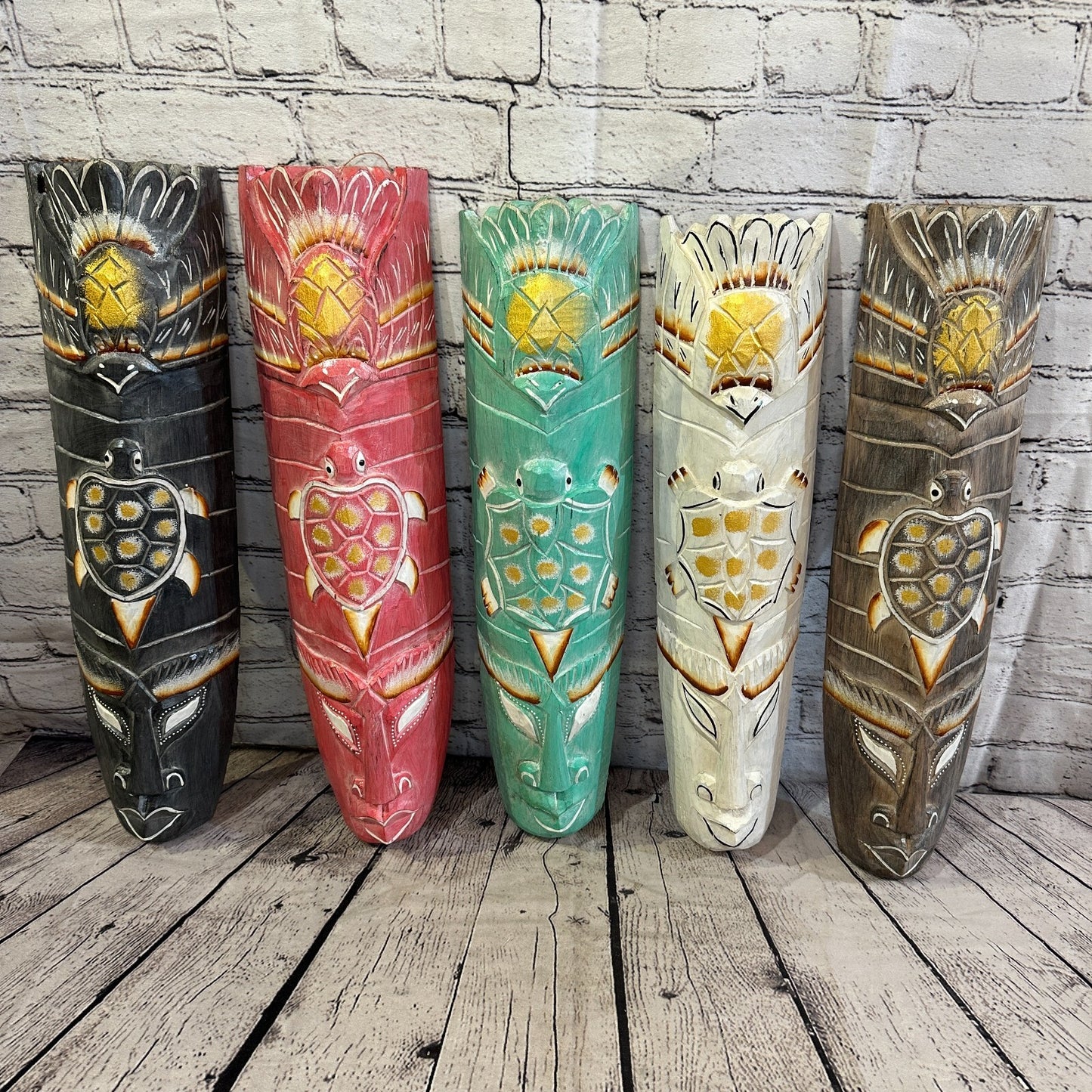 50cm Green Turtle Hand Carved Fair Trade Wooden Animal Wall Art Hang Mask7