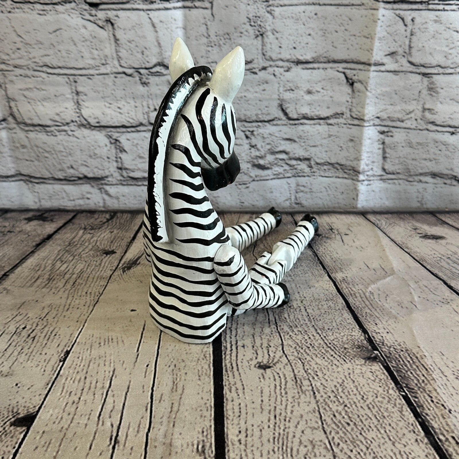 20cm Black Zebra Sitting Animal, Wooden Shelf Ornament Handmade & Fairtrade5